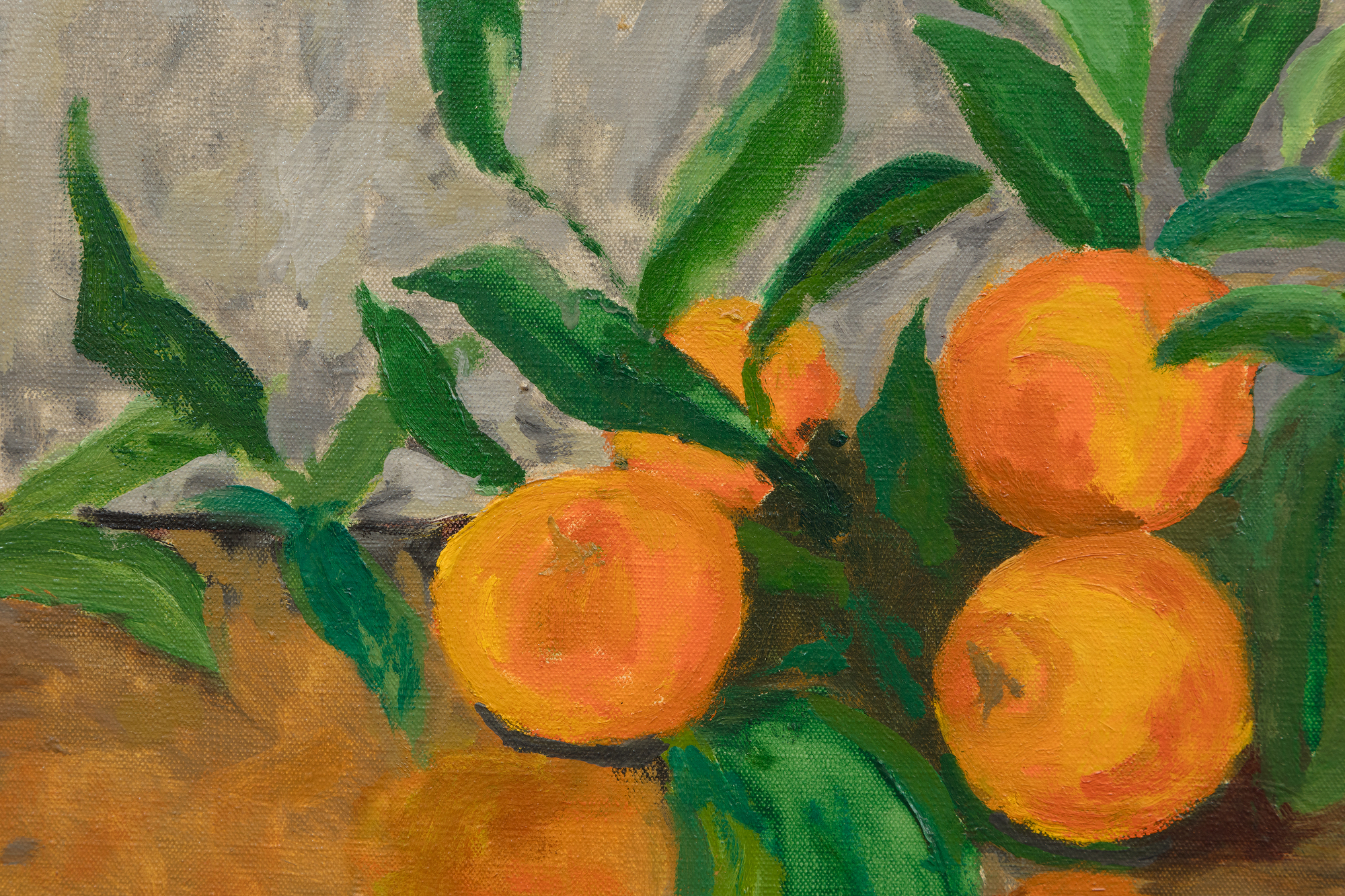 Still lifes like Oranges and Lemons (C 455) give us an insight to the rich and colorful life of Churchill, just as his landscapes and seascapes do. Churchill painted Oranges and Lemons at La Pausa. Churchill would often frequent La Pausa as the guest of his literary agent, Emery Reves and his wife, Wendy.  Reves purchased the home from Coco Chanel.  While other members of the Churchill family did not share his enthusiasm, Churchill and his daughter Sarah loved the place, which Churchill affectionately called “LaPausaland”.
<br>
<br>To avoid painting outside on a chilly January morning, Wendy Reves arranged the fruit for Churchill to paint. Surrounded by the Reves’s superb collection of Impressionist and Post-Impressionist works, including a number of paintings by Paul Cézanne, Oranges and Lemons illuminates Churchill’s relationships and the influence of Cézanne, who he admired. The painting, like Churchill, has lived a colorful life, exhibited at both the 1959 Royal Academy of Art exhibition of his paintings and the 1965 New York World’s Fair.