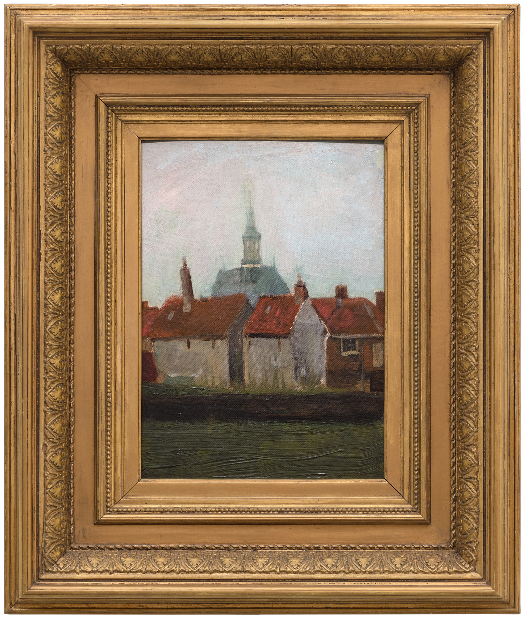 VINCENT VAN GOGH - The New Church and Old Houses in the Hague - oil on canvas on panel - 13 5/8 x 9 3/4 in.