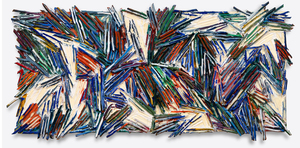 CHARLES ARNOLDI - Sticky Wicket - acrylic, modeling paste and sticks on plywood - 44 1/4 x 91 x 3 in.