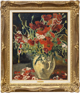 LOUIS VALTAT - Vase de coquelicots - oil on canvas - 23 1/2 x 19 in.