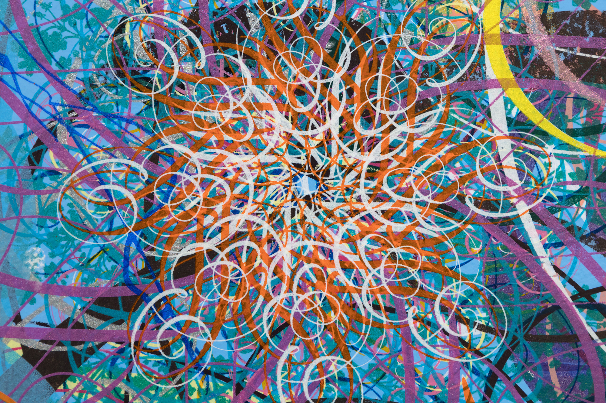 "A Dream Within a Dream" is a significant series of paintings and silkscreens by Ryan McGinnes that takes its name from a famous poem by Edgar Allan Poe. Exploring themes of perception, reality, and the subconscious mind, McGinnes incorporates a variety of symbols and motifs, including geometric shapes, botanical elements, and figurative motifs, which he arranges in intricate patterns that seem to shift and morph before the viewer's eyes. The title suggests a sense of ambiguity and uncertainty, reflecting the elusive nature of reality and the fleeing quality of human experience. By engaging with themes of perception and illusion, McGinnes encourages viewers to question their assumptions about the world and to consider the possibility that reality may be more fluid and subjective than it appears.