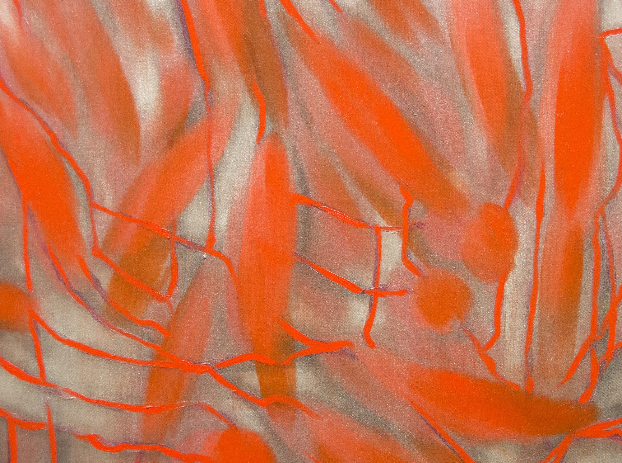 Ross Bleckner is a celebrated American painter whose works reference loss, memory, and change such as explorations of the cell during the AIDS epidemic or in response to his father’s cancer diagnosis. The 1965 MoMA exhibition that brought Op Art to the fore, The Responsive Eye and included artists Richard Anuszkiewicz, Tadasky, and Francis Celentano, had a profound influence on him as an artist. This painting, like his other immersive, large-scale works, elicit a powerful, hypnotic, dizzying effect. Aesthetically pleasing, Bleckner’s canvases explore perception – visual, emotional, physical, time. Bleckner is part of the same generation of and friends with Julian Schnabel, David Salle, Eric Fischl, and Peter Halley, all of whom returned painterly technique to the canvas.
