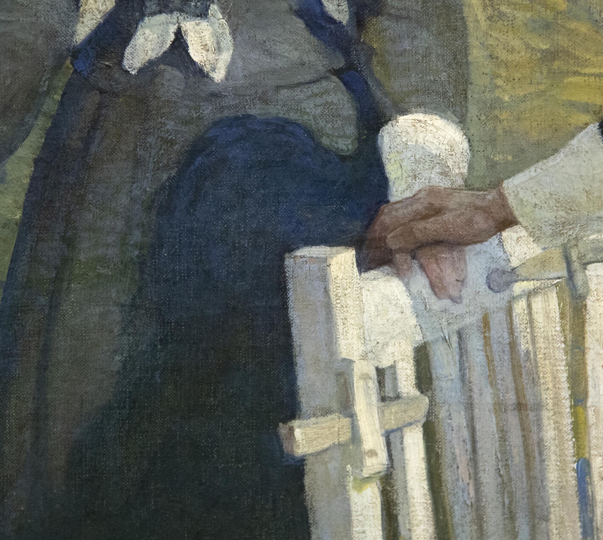 N.C. WYETH - "Good-bye, Mistress Friendly-Soul!" Initially used as a frontispiece illustration for the 1914 novel, “The Witch,” by Mary Johnston, Wyeth’s painting presents a poignant scene of friendship and understanding between a grieving, independent woman and a generous, misunderstood doctor. Although the two hardly know each other, they have a shared understanding of and reverence for what is good. While the rest of the town searches for the devil in all things, these two choose kindness and light. Here, they take a moment to appreciate the lives they have led and the good they have done. Wyeth’s illustration depicts hope and expectation of good despite the perils and sorrows of human life.
<br>
<br>In addition to illustrating more than 100 books, including adventure classics like Treasure Island, Kidnapped, Robinson Crusoe, and The Last of the Mohicans, Wyeth was also a highly regarded muralist, receiving numerous commissions for prestigious corporate and government buildings throughout the United States. Wyeth’s style, honed by early work at the Saturday Evening Post and Scribner’s, demonstrates his keen awareness of the revealing gesture, allowing readers to instantly grasp the essence of a scene.
