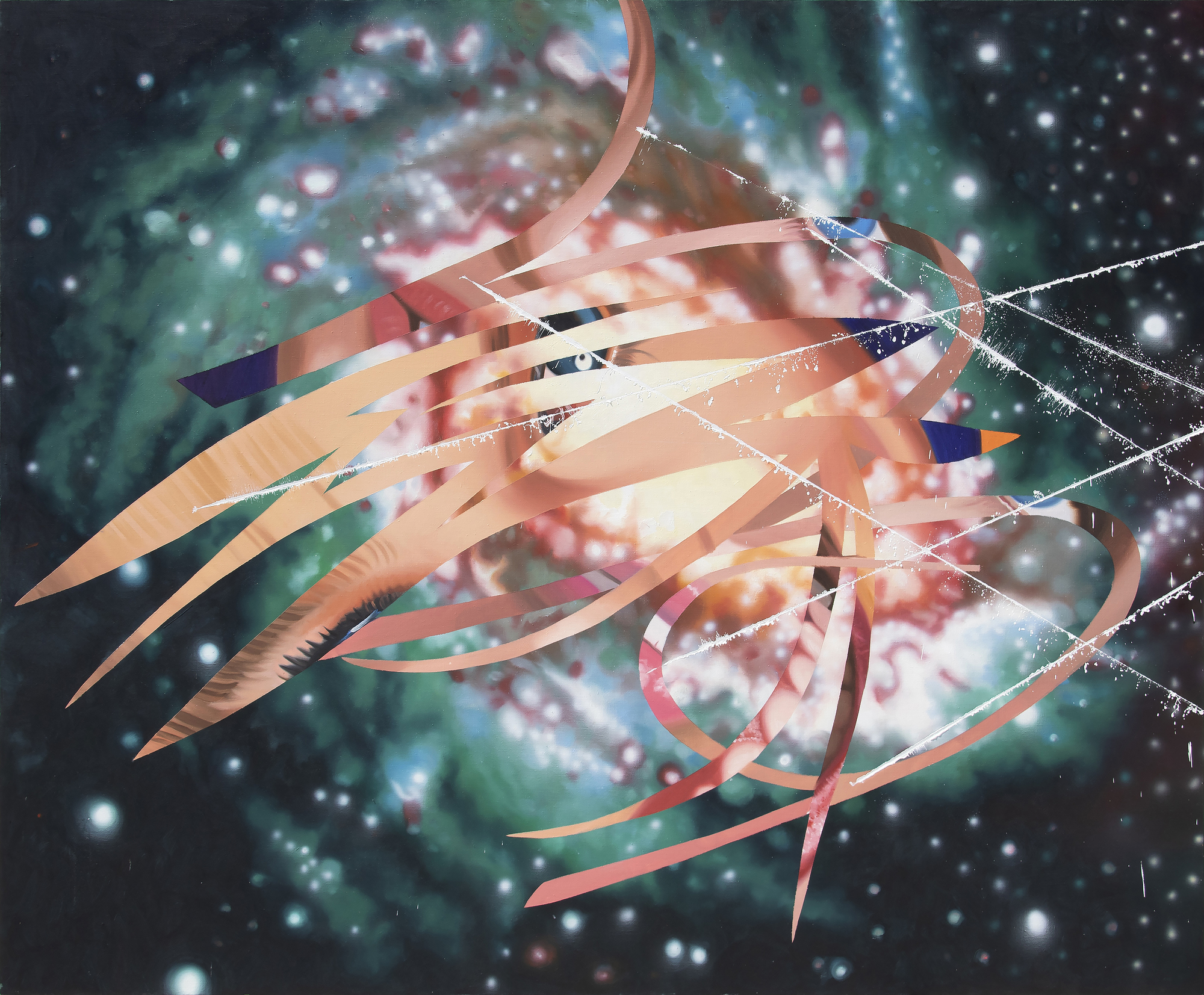 JAMES ROSENQUIST - Television or the Cat's Cradle Supports Electronic Picture - acrylic on canvas over panel - 66 x 240 in.