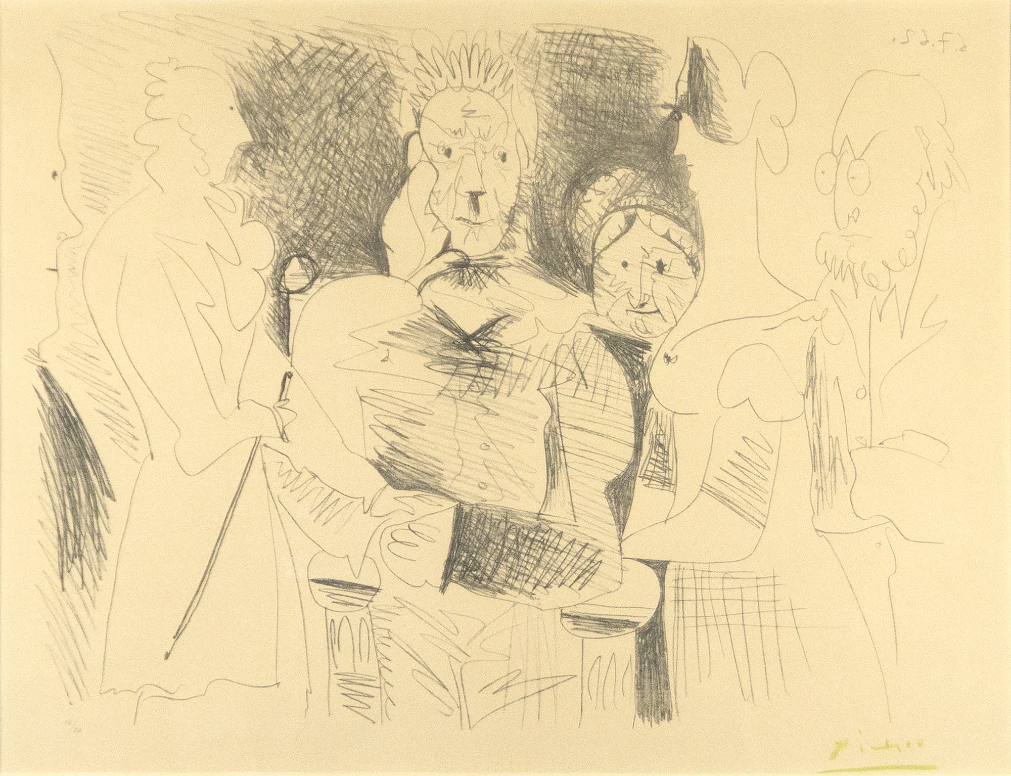 PABLO PICASSO - Portrait de Famille, Six Personnages PABLO PICASSO - Portrait de Famille, Sechs Personen - Lithographie - 18 1/4 x 25 3/4 in.