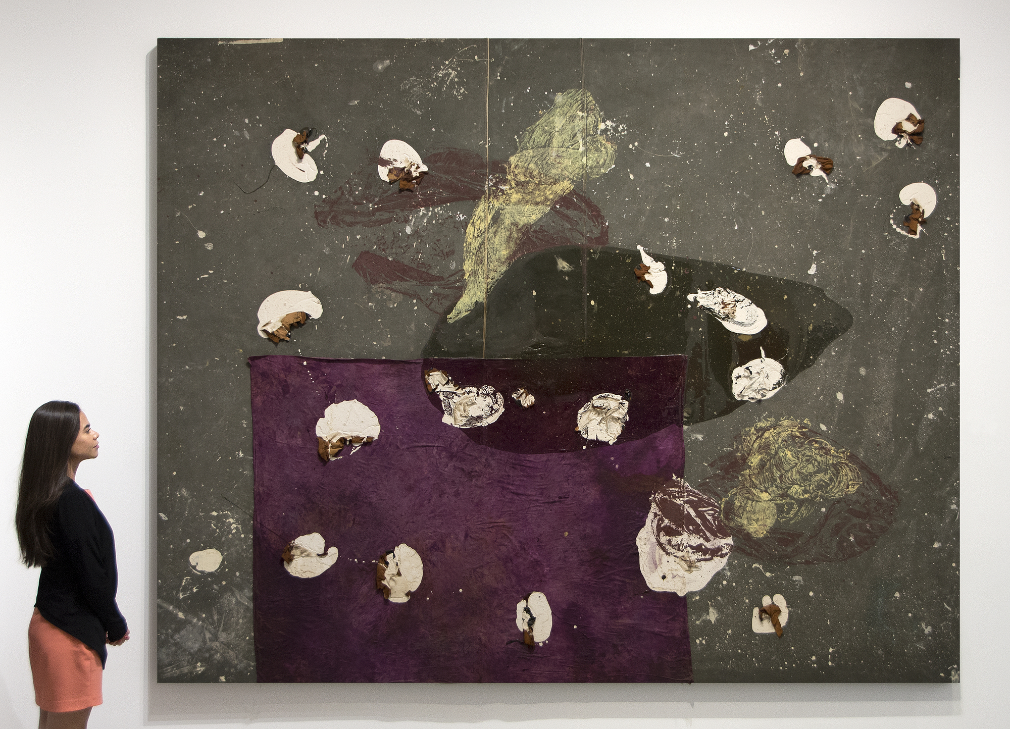 JULIAN SCHNABEL - Untitled Along with its companion work, "Untitled" (1991) was on display in the lobby of Chicago's Heller International Building at 500 West Monroe Street from the building's opening in 1992 until its renovation in 2015. This painting has remained in the same private collection since its creation.
<br>
<br>The November 2018 sale of Schnabel's "Large Rose Painting, (Near Van Gogh's Grave)" for $1.2 million at auction demonstrates a strong demand for the artist's work. This major sale was only the second-highest price paid for a Schnabel at auction: the record was set in November of 2017 when "Ethnic Type #14" sold for $1.4 million.
<br>
<br>A recent 2018 museum exhibition, "Julian Schnabel: Symbols of Actual Life" at the Legion of Honor, Fine Arts Museums of San Francisco, featured several of Schnabel's large-scale paintings.