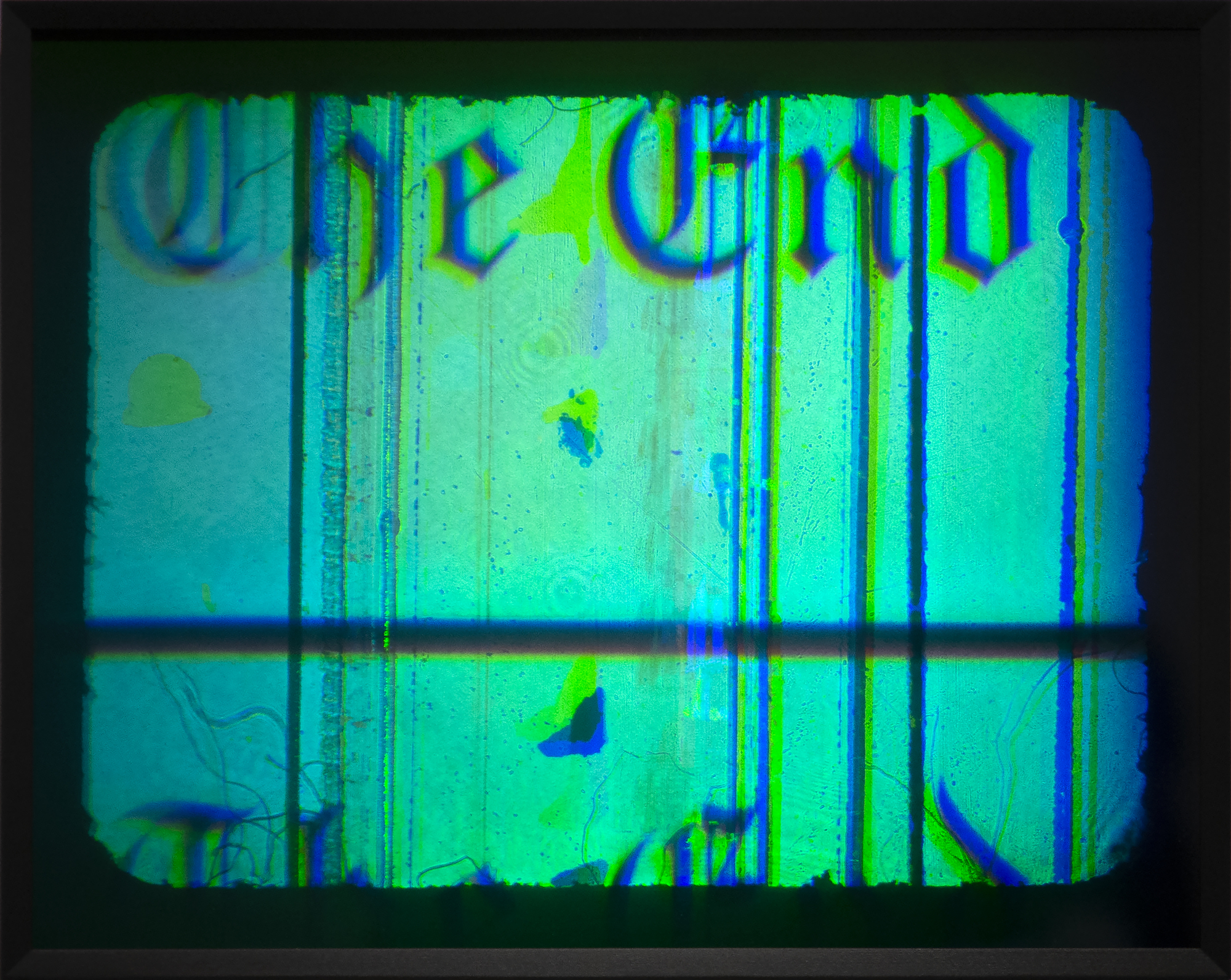 ED RUSCHA - The End Ed Ruscha is one of the most distinguished American artists due in part for his explorations of the symbols of Americana and the relationship between language and art. The End is a cinematic theme that the artist used in the 1990s and 2000s, appearing in paintings, prints, and drawings – notably the 1991 large-scale painting at the Museum of Modern Art. Addressing the passage of time and obsolescence, Ruscha makes use of an antiquated typeface and an old cinematic tradition of using text in film. The concept of ephemerality is enhanced by the words themselves, The End, and the nature of the medium itself; considered futuristic when it was developed in the 1960s, the laser technology for holograms also creates a sense of impermanence as the images change with the viewer’s movement. While there is innate movement in the shifting words and images, these holograms also represent a full stop – a transitory moment frozen in time.
