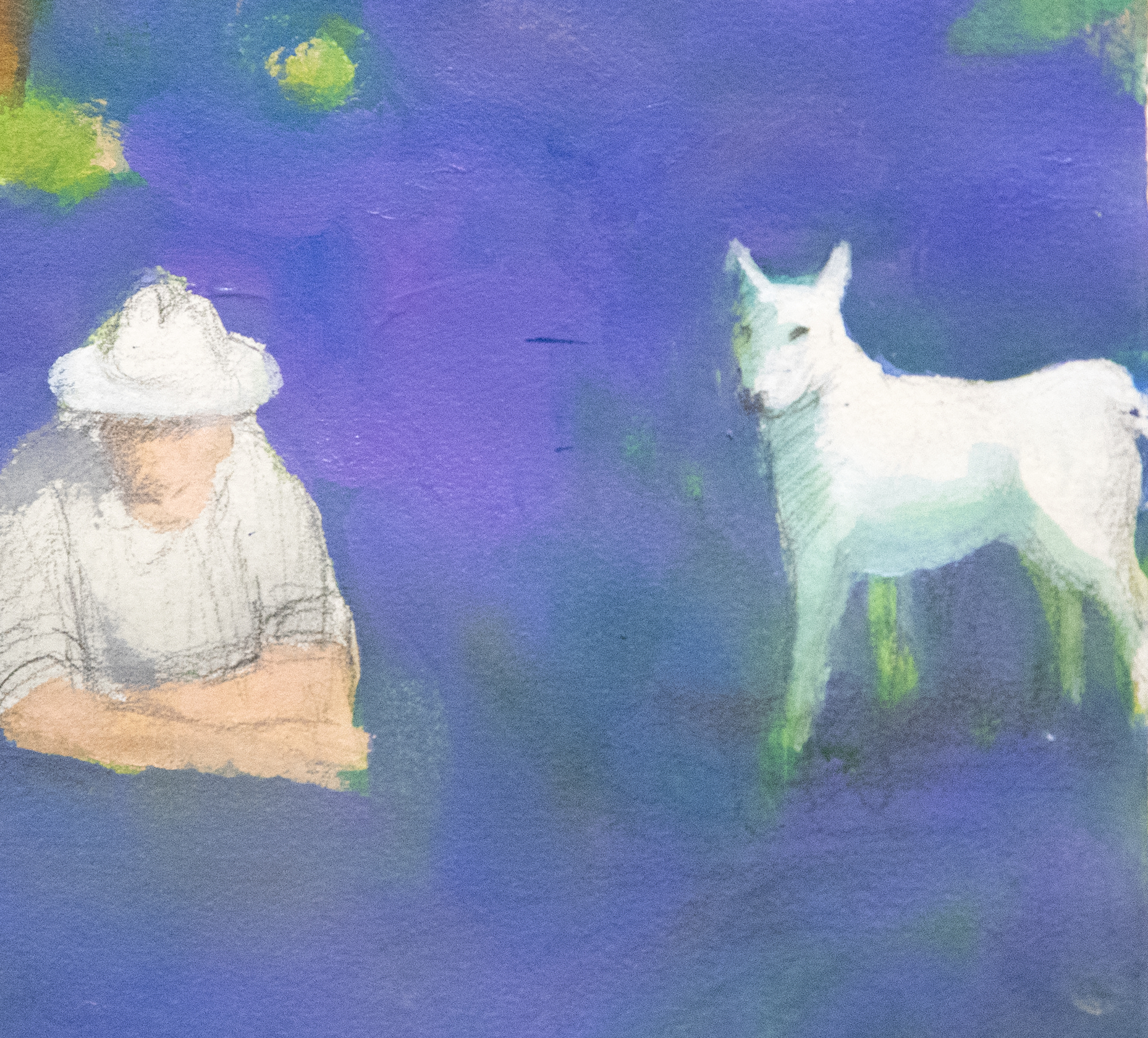 PAUL WONNER - Park with Figures Around a Tree - acrylic and pencil on paper - 22 1/4 x 30 in.