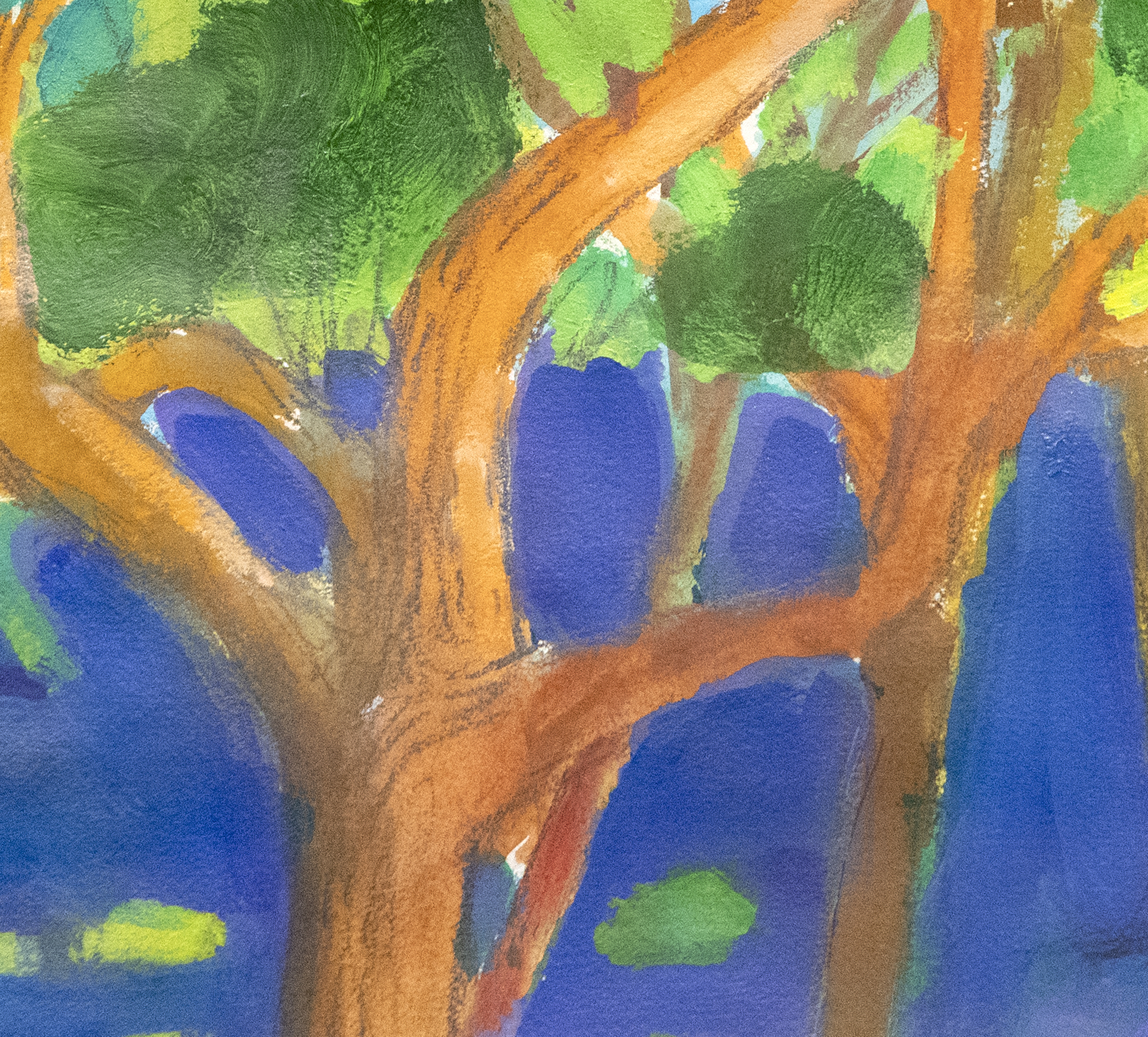 פול וונר - פארק עם דמויות סביב עץ - אקריליק ועיפרון על נייר - 22 1/4 x 30 אינץ '.