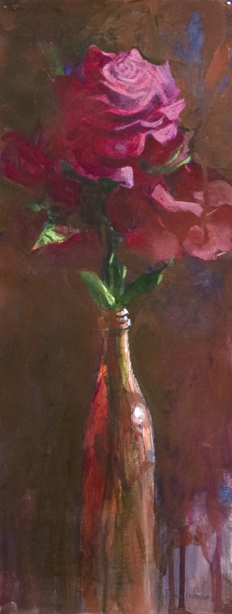 PAUL WONNER - Flowers in Bottles: Red Roses - acrylic on paper - 19 1/4 x 7 1/2 in.