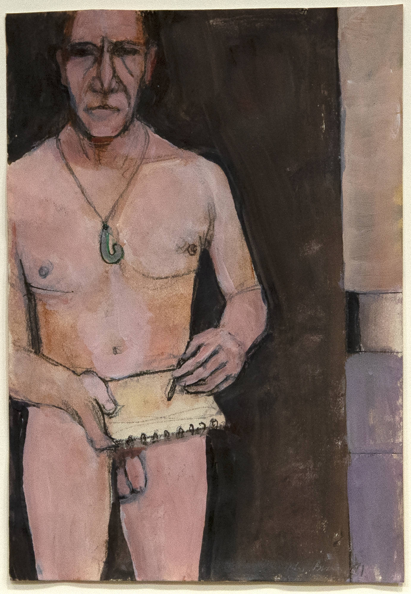 WILLIAM THEOPHILUS BROWN - Self Portrait with Sketchbook - gouache - 8 1/2 x 6 in.