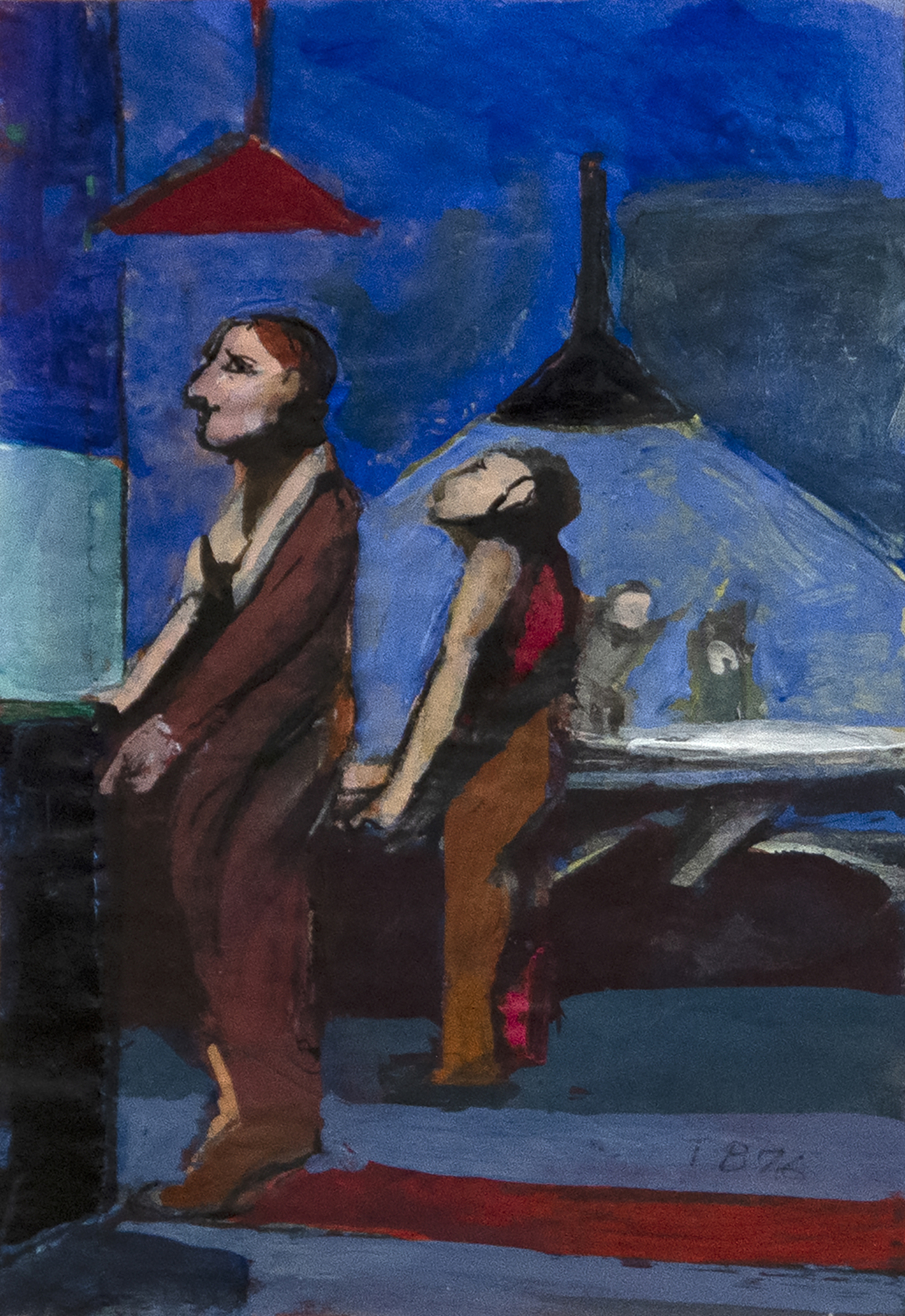 WILLIAM THEOPHILUS BROWN - Two Figures in Bar (Fun & Games) - gouache - 5 3/4 x 4 in.
