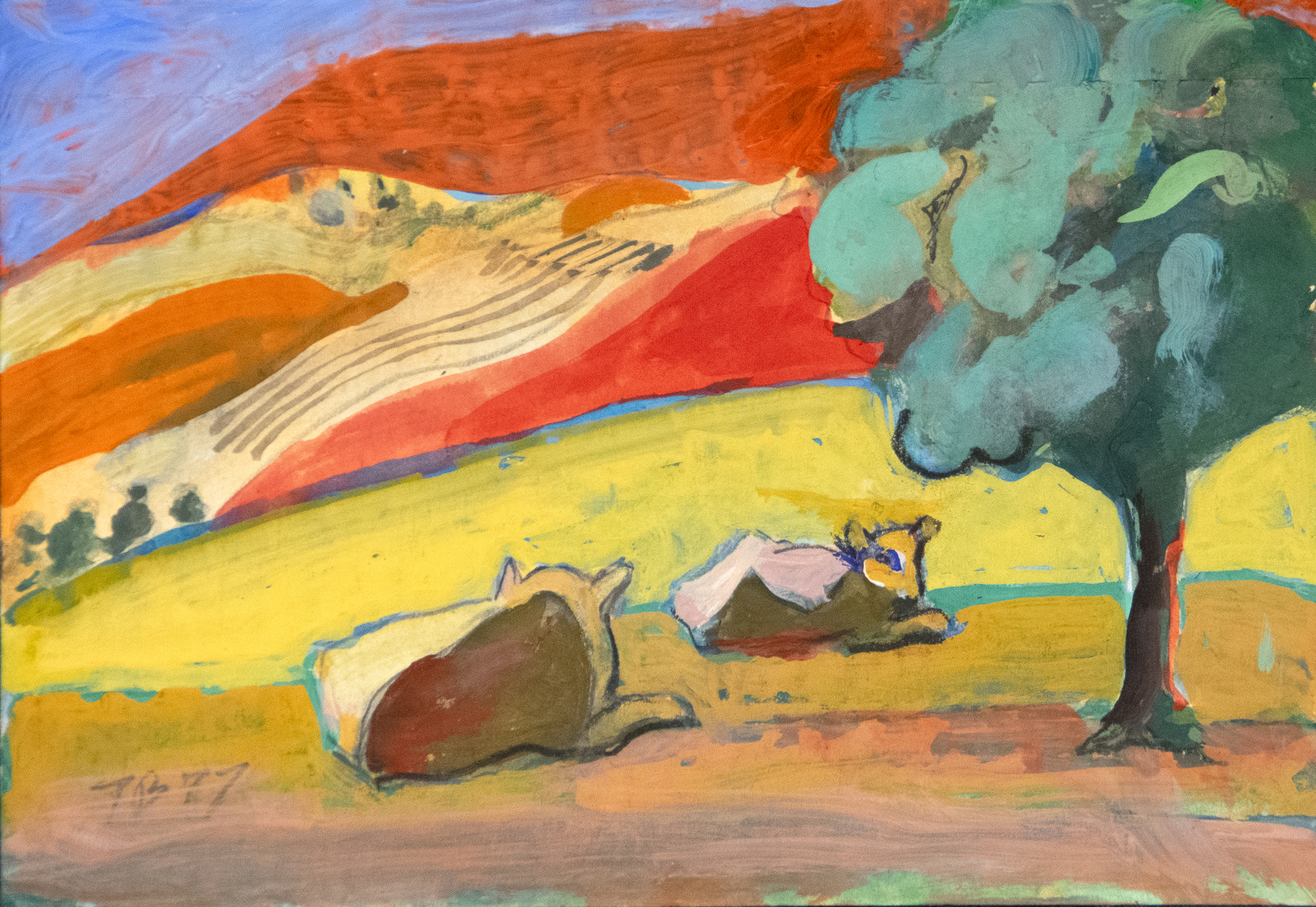 WILLIAM THEOPHILUS BROWN - Untitled (2 Cows) - acrylic on paper - 6 x 4 1/2 in.