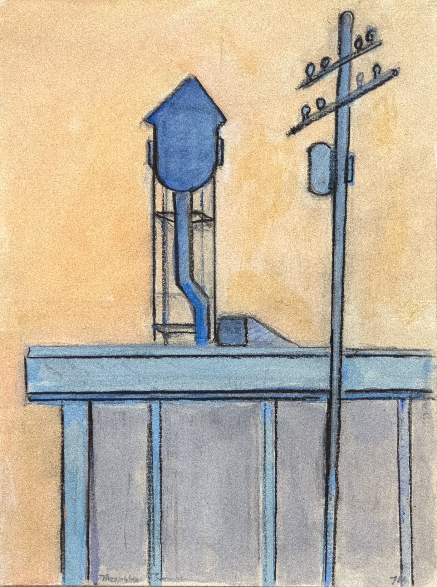 WILLIAM THEOPHILUS BROWN - Blue Tower - mixed media on paper - 7 7/8 x 5 7/8 in.