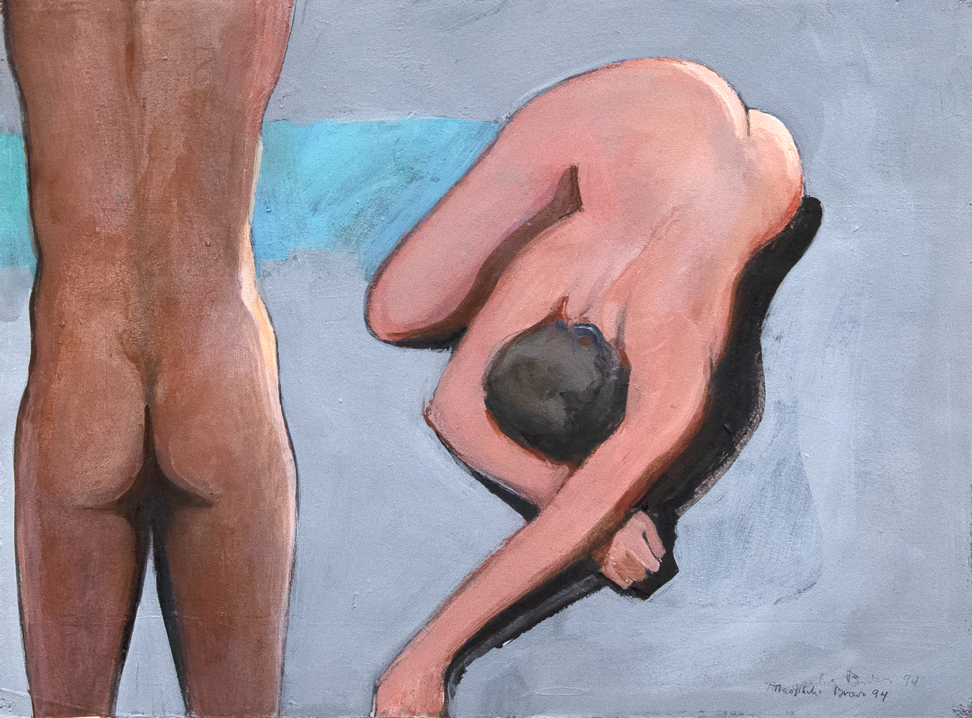 WILLIAM THEOPHILUS BROWN - Untitled (Two Nudes) (Two Figures) - acrylic and charcoal on paper - 11 x 15 in.