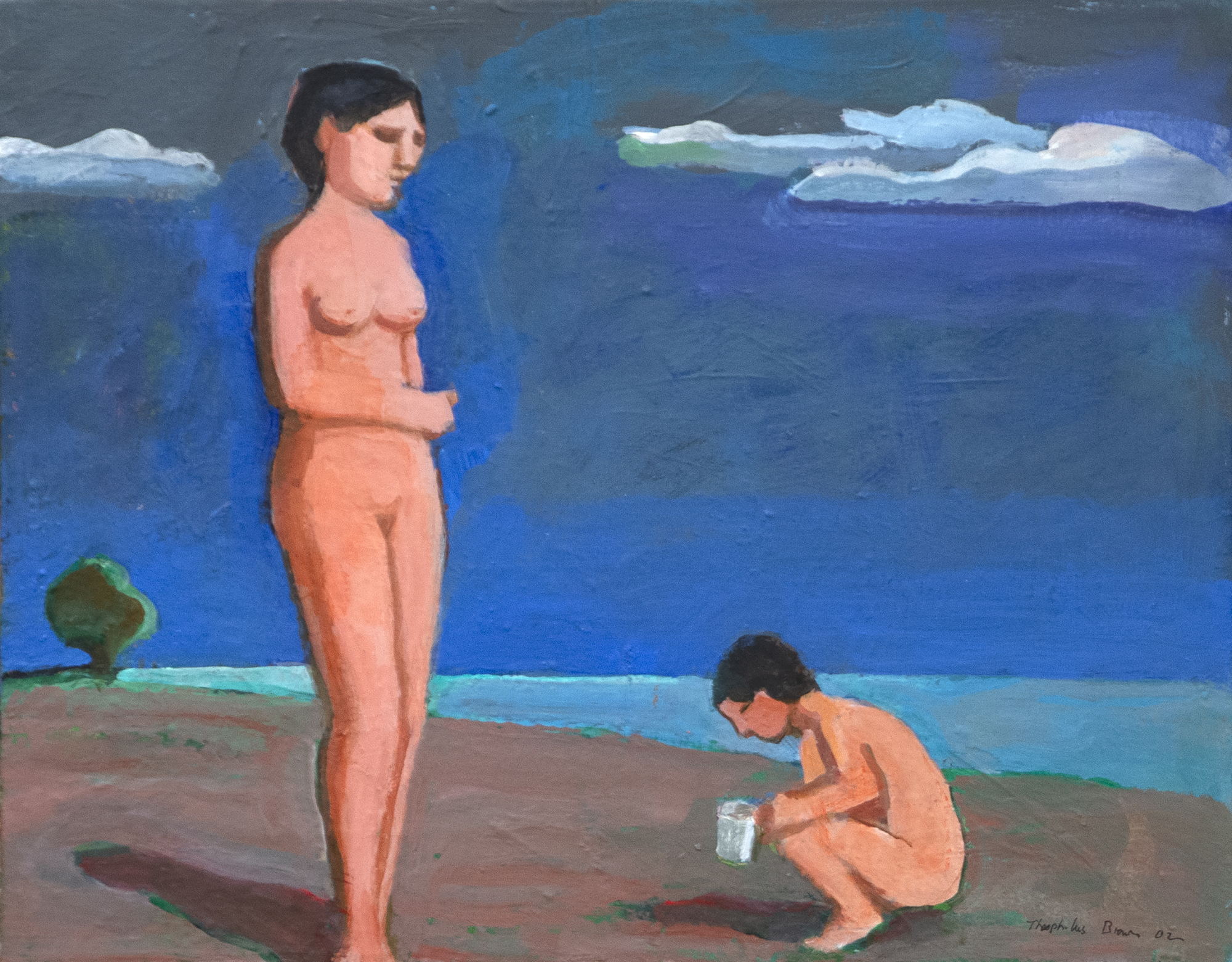 WILLIAM THEOPHILUS BROWN - Untitled (Nudes with Tree) (Woman and Child) - acrylic on canvas - 11 x 14 in.