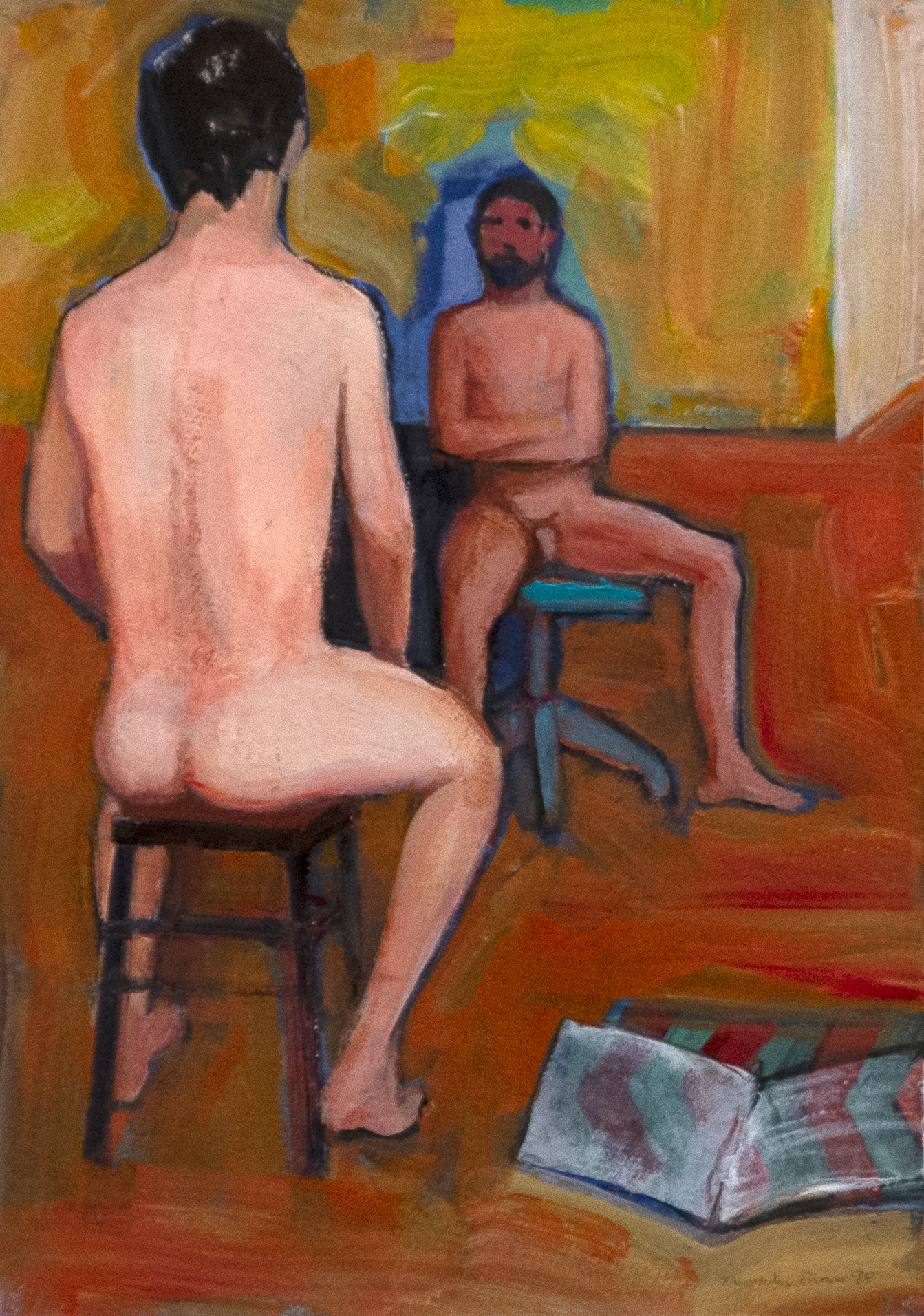 WILLIAM THEOPHILUS BROWN - Untitled (2 Male Nudes) - acrylic on paper - 14 x 9 3/4 in.