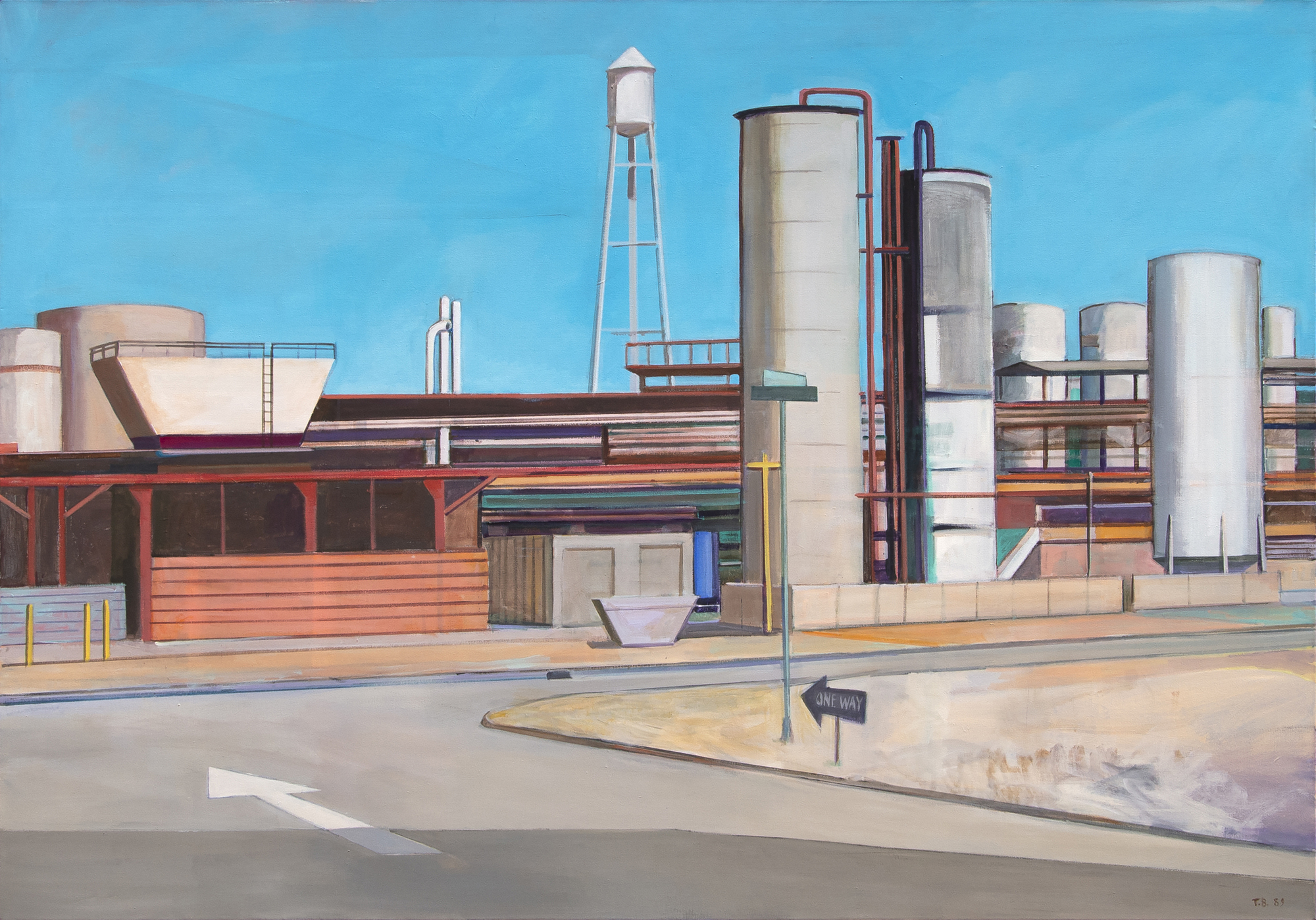 WILLIAM THEOPHILUS BROWN - Untitled (Industrial Landscape with One Way Street) - acrylic on canvas - 54 x 76 in.