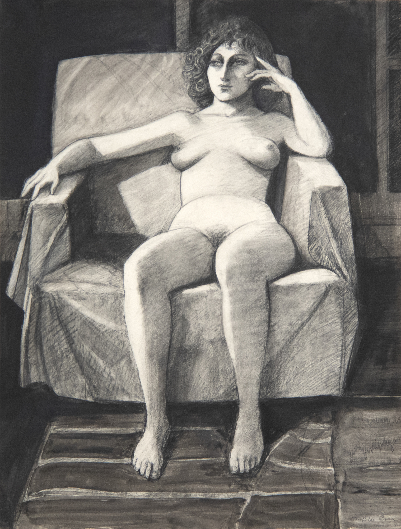 WILLIAM THEOPHILUS BROWN - Untitled (Seated Female Nude) - charcoal, pencil and wash on paper - 25 1/2 x 19 1/2 in.
