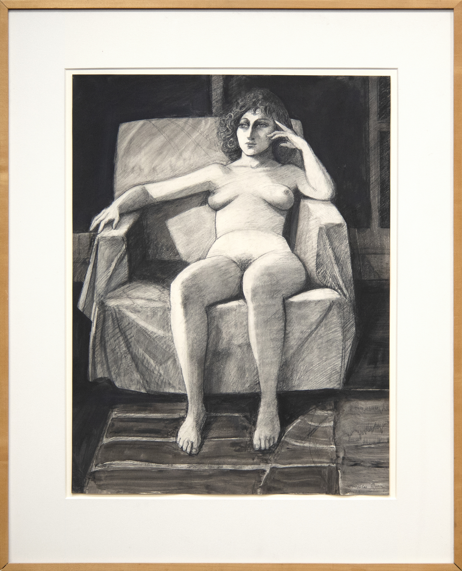 WILLIAM THEOPHILUS BROWN - Untitled (Seated Female Nude) - charcoal, pencil and wash on paper - 25 1/2 x 19 1/2 in.