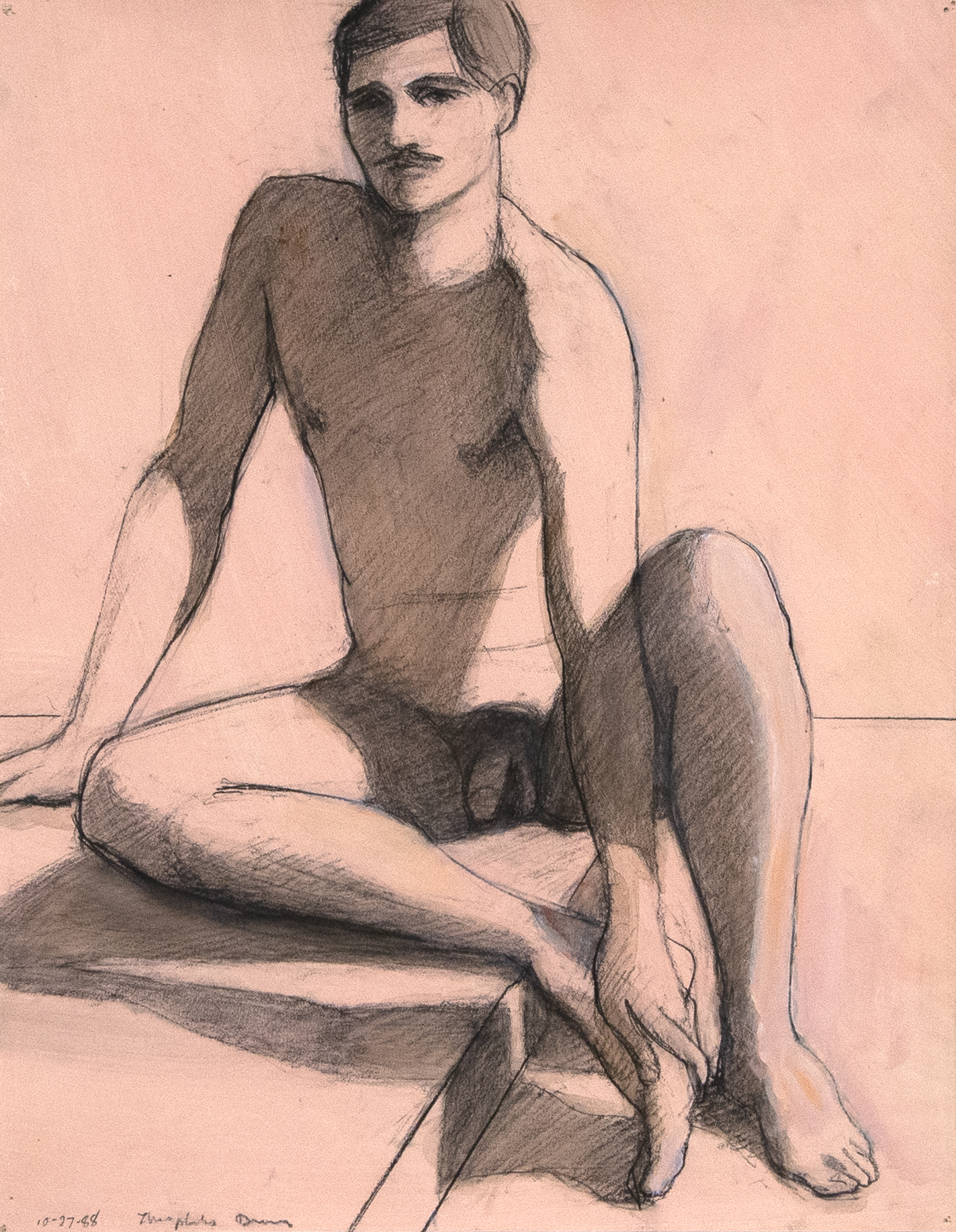 WILLIAM THEOPHILUS BROWN - Untitled Drawing (Nude on Step) - pencil and wash on paper - 14 1/2 x 11 1/2 in.