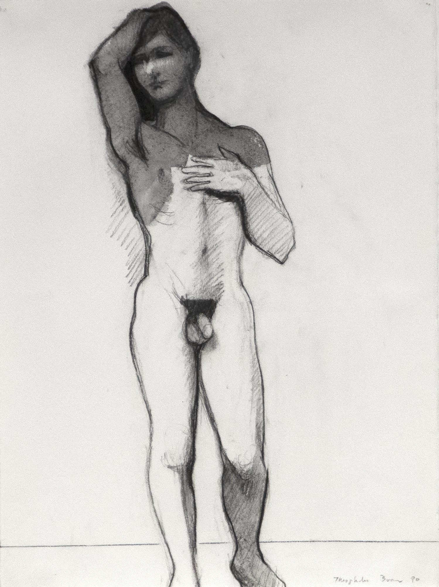 WILLIAM THEOPHILUS BROWN - Untitled Drawing (Standing Nude, Arm on Head) - pencil and wash on paper - 15 x 11 1/4 in.