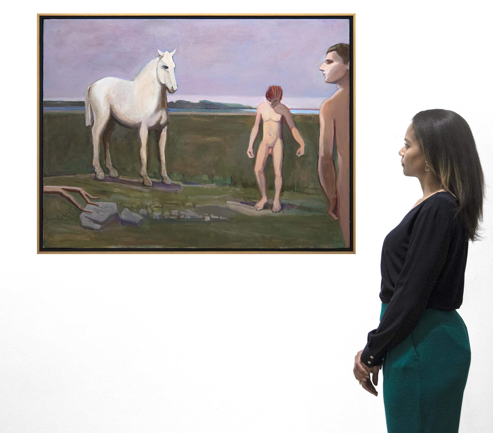 وليام ثيوفيلوس براون-الحصان مع السباحين في الشاطئ-الأكريليك علي قماش-36 x 48 في.