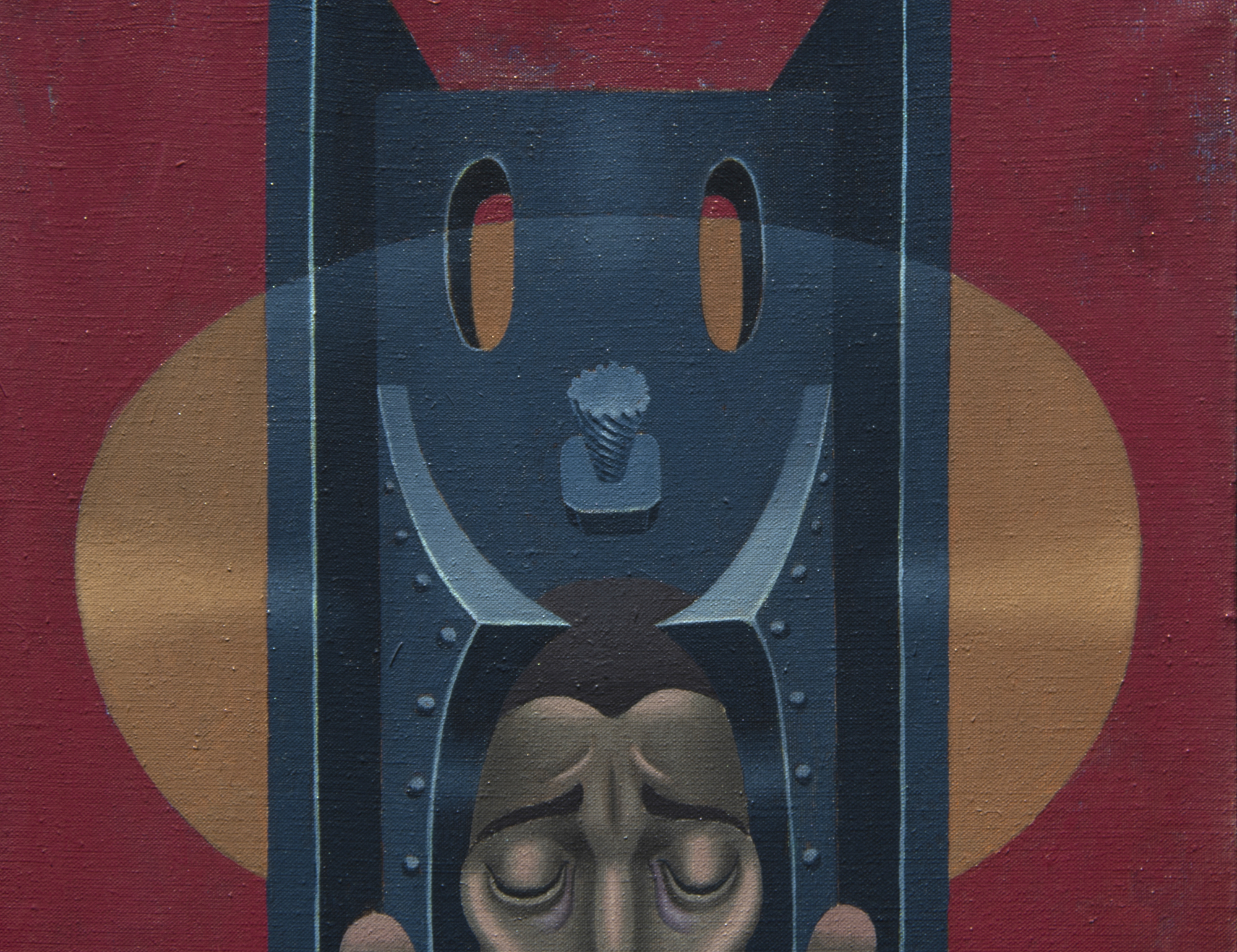 IRVING NORMAN - Totem of a Holy Family - oil on canvas - 90 x 19 3/4 in.