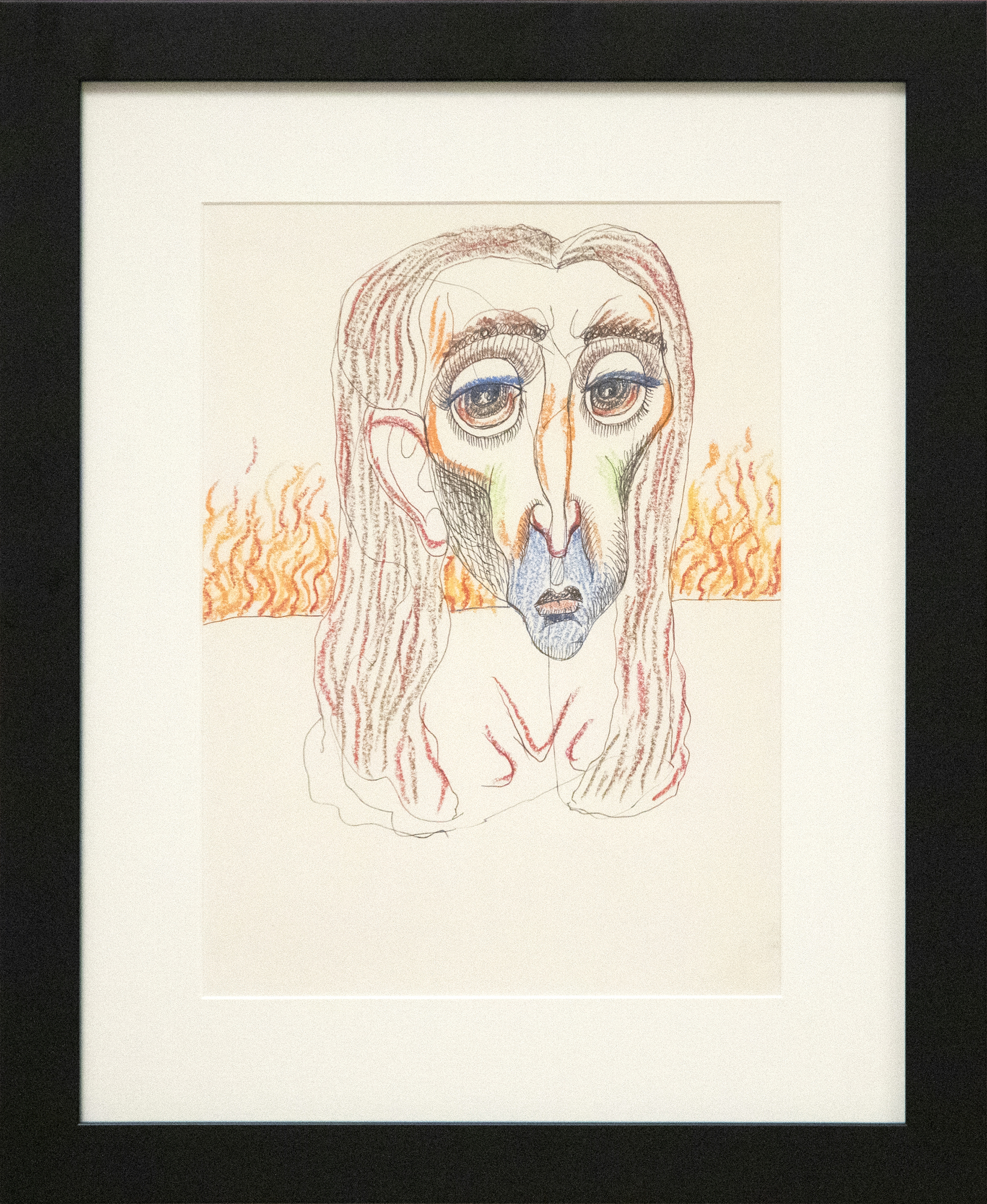 IRVING NORMAN - Untitled (Head with Fire) IRVING NORMAN - Ohne Titel (Kopf mit Feuer) - Graphit und Buntstift auf Papier - 12 x 8 7/8 in.