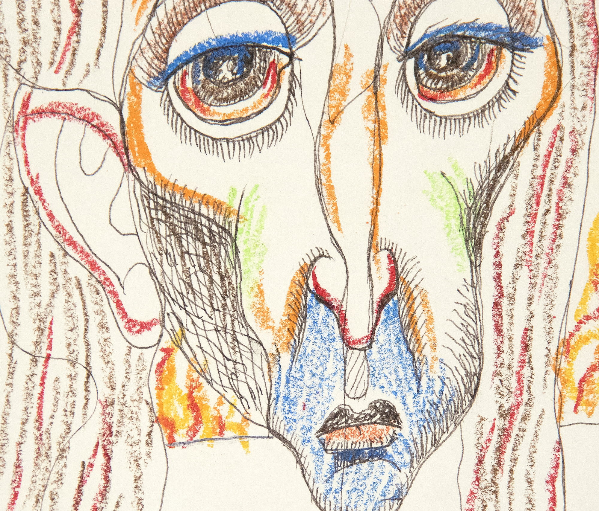 IRVING NORMAN - Untitled (Head with Fire) - graphite and crayon on paper - 12 x 8 7/8 in.
