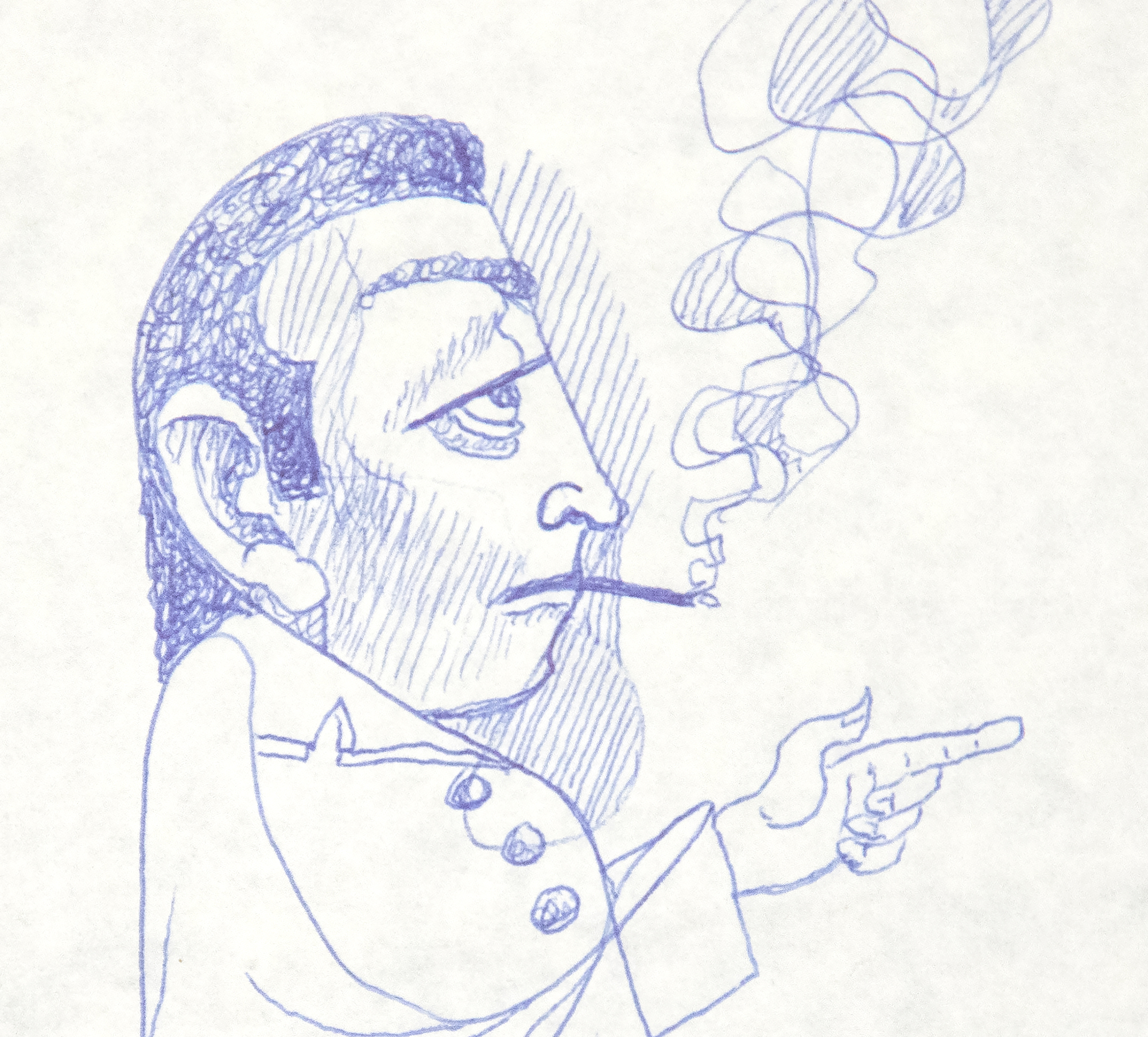 IRVING NORMAN - Sin título (Hombre Fumador) - bolígrafo sobre papel - 8 7/8 x 6 pulgadas.