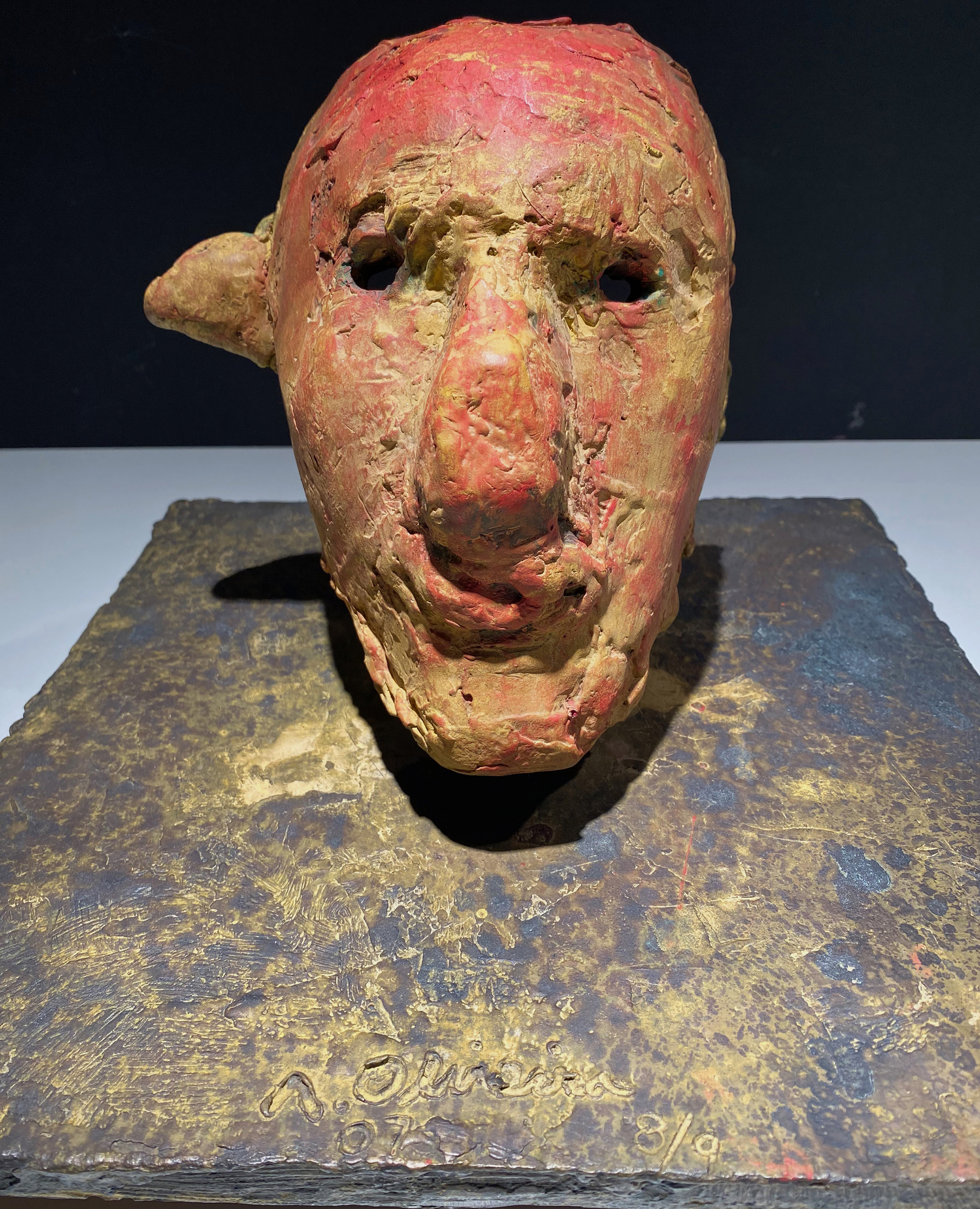 NATHAN OLIVEIRA - Mask #6 (Maroon with Green Ear) NATHAN OLIVEIRA - Mask #6 (Maroon with Green Ear) - bronze and acrylic - 9 x 11 3/4 x 11 3/4 in.
