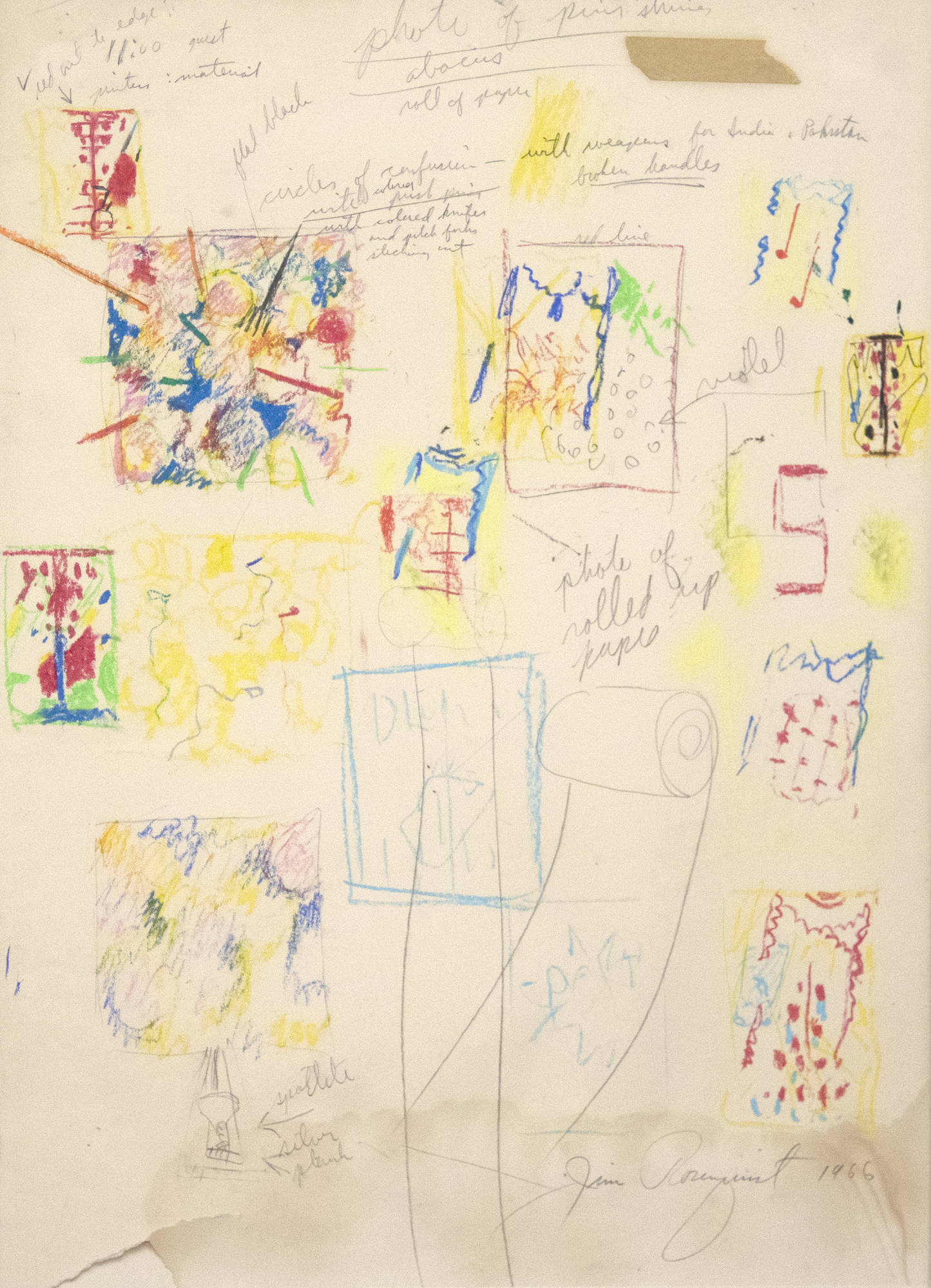 JAMES ROSENQUIST - מחקר ציור - פסטל שמן ועיפרון על נייר - 35 x 22 1/2 אינץ'.