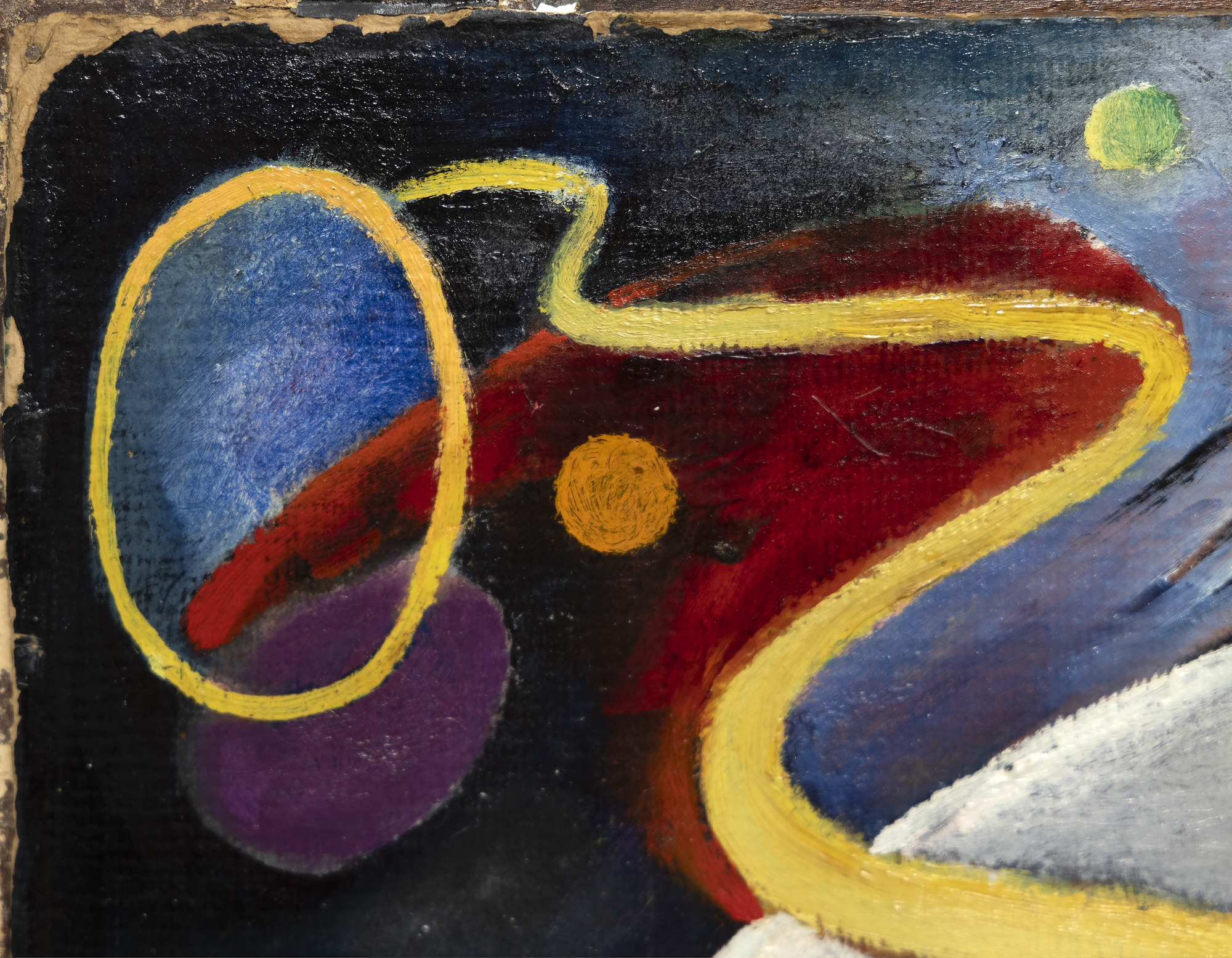 RUDOLF BAUER - Presto 10 Ruldof Bauer’s reputation as a forebear of non-objective abstraction is most often coupled with that of Wassily Kandinsky. That hallowed place within the greatest abstract artists is well deserved. But for better and worse, Bauer’s place in art history is inextricably linked to the ill-fated contract he signed with Soloman R. Guggenheim with the guidance of his former lover, Hilla Rebay. Presto 10 was created in 1917 when Bauer was a fixture at Galerie Der Sturm, the Berlin gallery and likely exhibited at one of the artist’s solo exhibitions in 1917, 1918, and 1920. It was also among the paintings chosen by Bauer and Hilla Rebay to be included at the New York World’s Fair “Art of Tomorrow” exhibition that opened 1 June 1939. It is listed in the fifth catalogue of the Solomon R. Guggenheim collection of non-objective paintings.