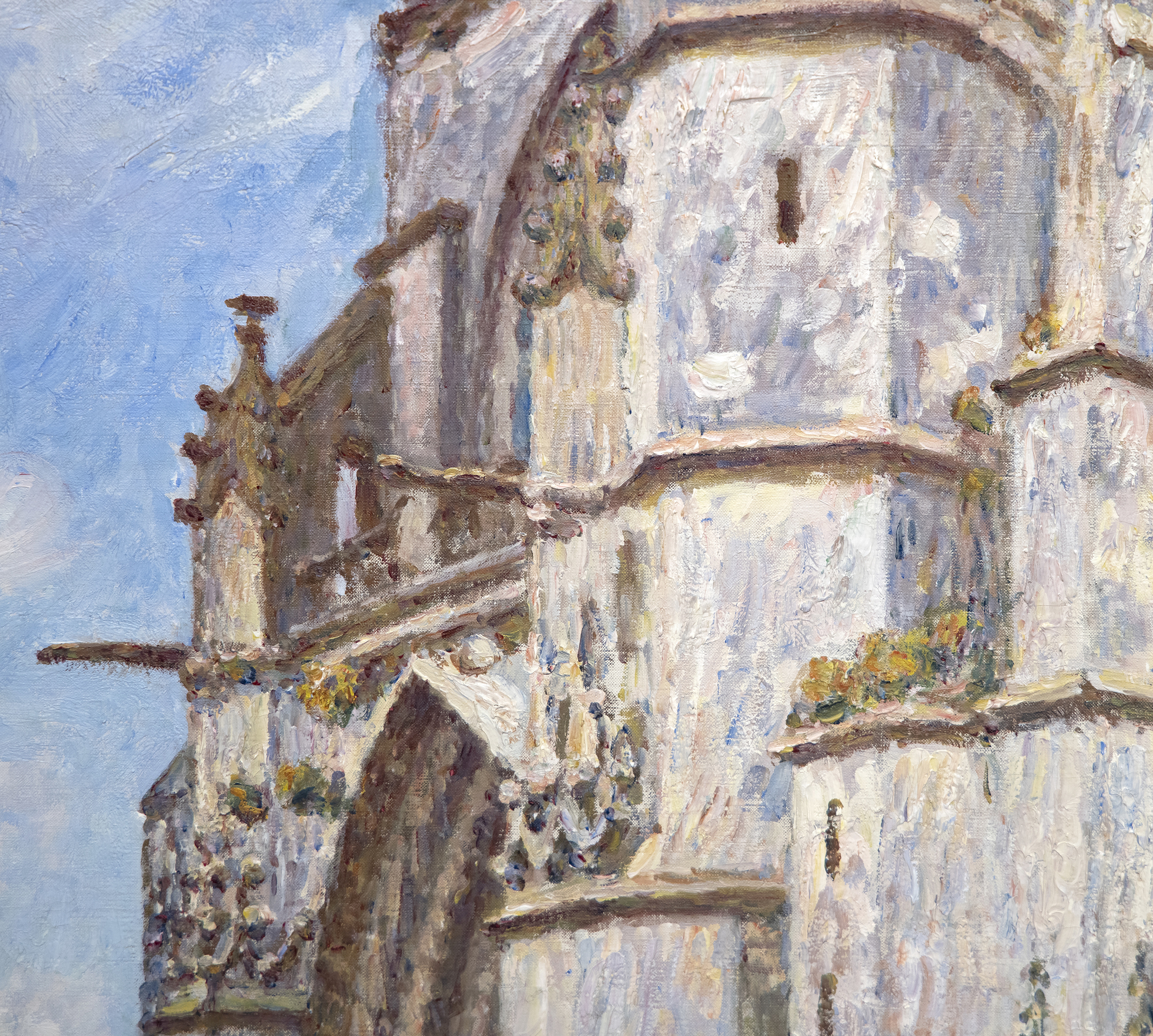 ALFRED SISLEY - L'Église de Moret, le Soir Between Île-de-France and Burgundy and on the edge of the Fontainebleau Forest lies the medieval village of Moret-sur-Loing, established in the 12th century. When Alfred Sisley described its character to Monet in a letter dated 31 August 1881 as “a chocolate-box landscape…” he meant it as a memento of enticement; that its keep, the ramparts, the church, the fortified gates, and the ornate facades nestled along the river were, for a painter, a setting of unmatched charm. An ancient church, always the most striking townscape feature along the Seine Valley, would be a presence in Sisley’s townscape views as it was for Corot, and for Monet at Vétheuil. But unlike Monet whose thirty views of Rouen Cathedral were executed so he could trace the play of light and shadow across the cathedral façade and capture the ephemeral nature of moment-to-moment changes of light and atmosphere, Sisley set out to affirm the permanent nature of the church of Notre-Dame at Moret-sur-Loing. Monet’s sole concern was air and light, and Sisley’s appears to be an homage keepsake. The painting exudes respect for the original architects and builders of a structure so impregnable and resolute, it stood then as it did in those medieval times, and which for us, stands today, as it will, for time immemorial.<br><br>Nevertheless, Sisley strived to show the changing appearance of the motif through a series of atmospheric changes. He gave the works titles such as “In Sunshine”, “Under Frost”, and “In Rain” and exhibited them as a group at the Salon du Champ-de-Mars in 1894, factors that suggest he thought of them as serial interpretations. Nevertheless, unlike Monet’s work, l’église de Moret, le Soir reveals that Sisley chose to display the motif within a spatial context that accentuates its compositional attributes — the plunging perspective of the narrow street at left, the strong diagonal recession of the building lines as a counterbalance to the right, and the imposing weight of the stony building above the line of sight.