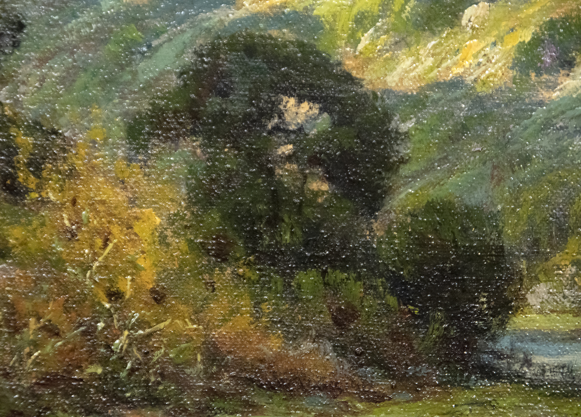 MANUEL VALENCIA - Sunlight and Shadow on the Hills MANUEL VALENCIA - Sunlight and Shadow on the Hills - oil on panel - 10 3/4 x 17 in.