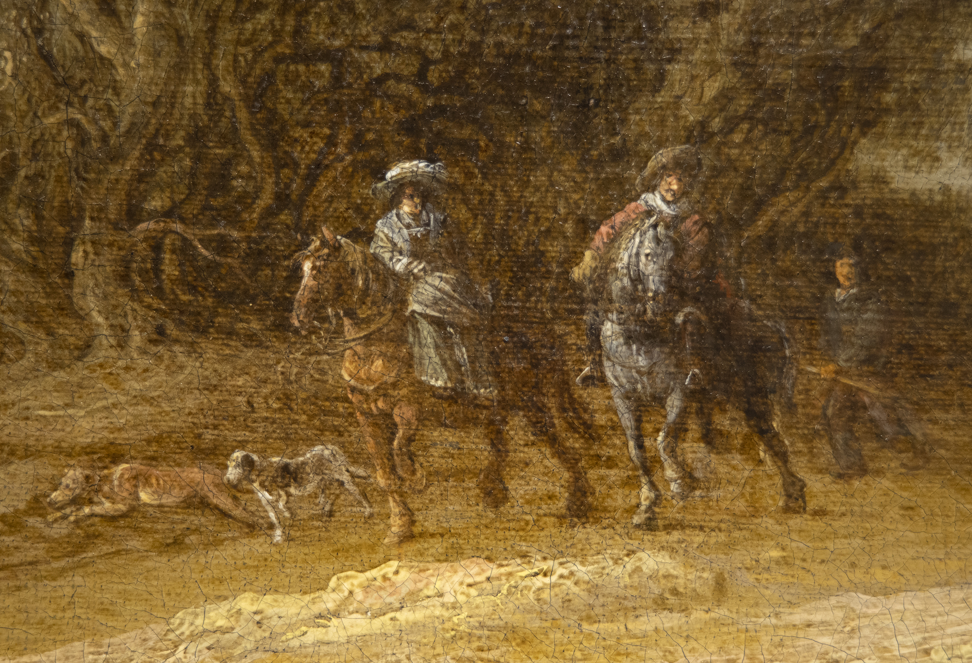 SALOMON VAN RUYSDAEL - 沙丘风景与休息的人物和骑马的夫妇，奈梅亨大教堂的景色在外面 - 布面油画 - 26 1/2 x 41 1/2英寸。