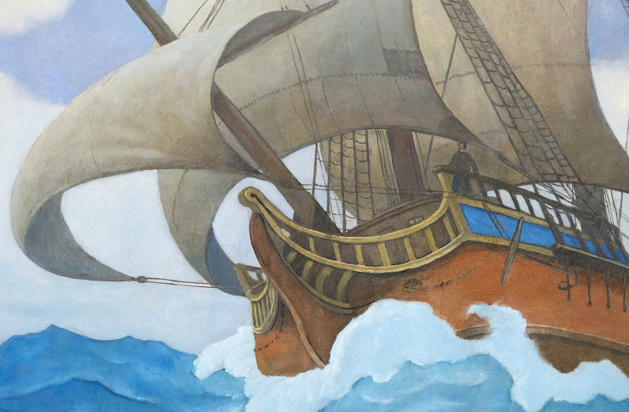 N.C. WYETH - L'arrivée du Mayflower en 1620 - huile sur toile - 104 1/2 x 158 3/4 in.