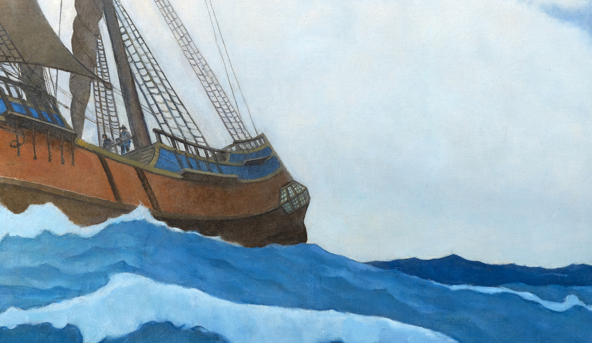N.C. WYETH - Die Ankunft der Mayflower im Jahr 1620 - Öl auf Leinwand - 104 1/2 x 158 3/4 Zoll.
