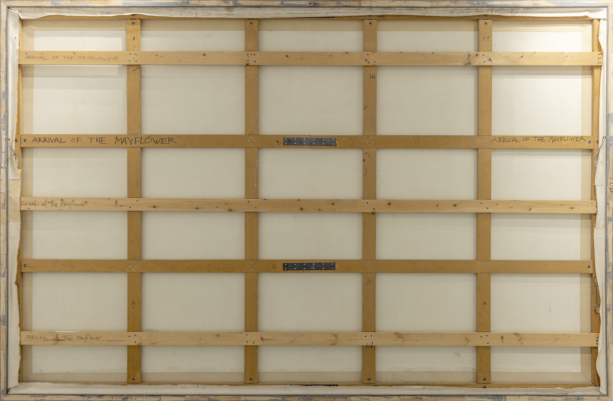 N.C. WYETH - בואו של המייפלאואר בשנת 1620 - שמן על בד - 104 1/2 x 158 3/4 אינץ '.