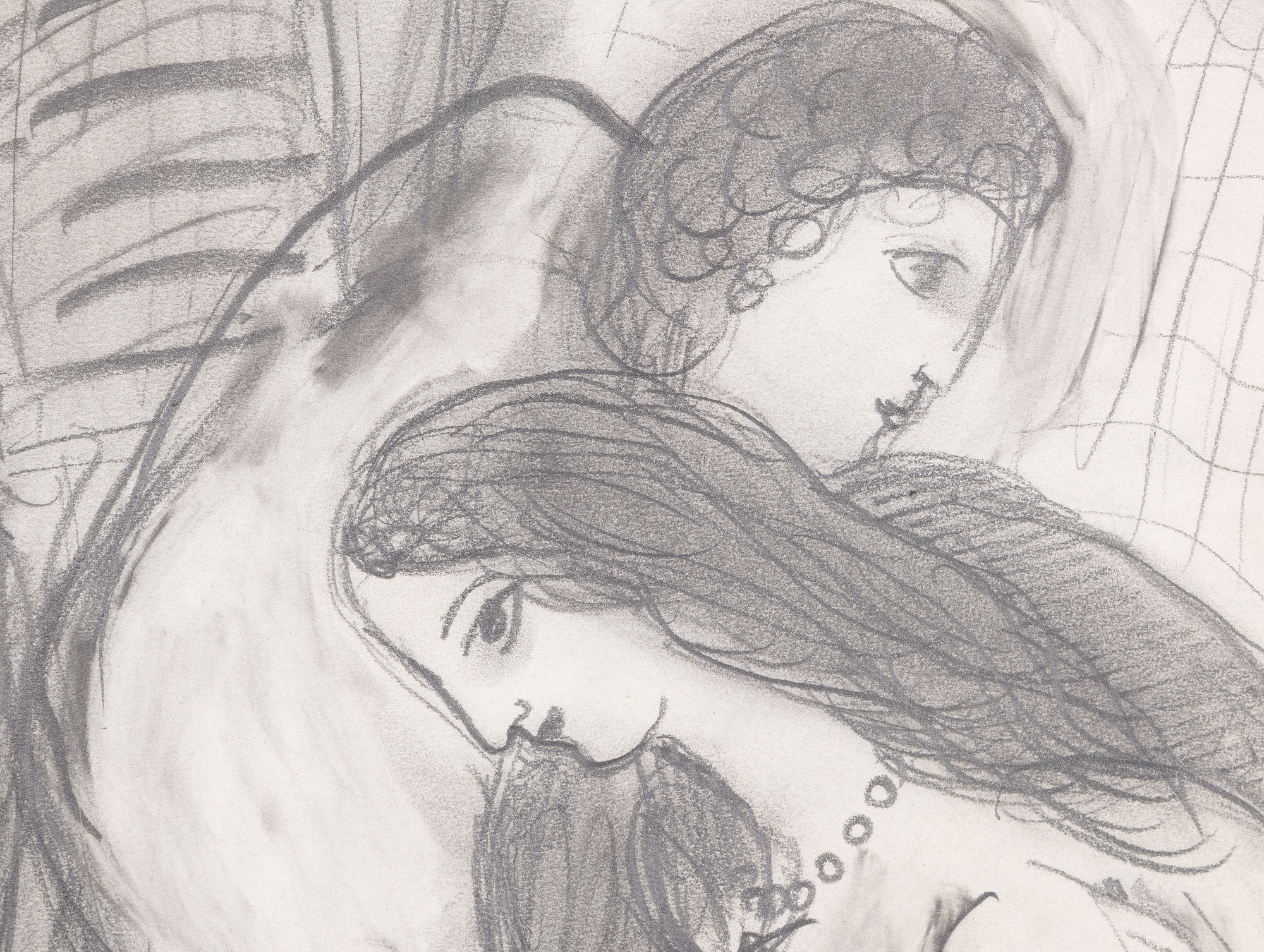 MARC CHAGALL - Les Amoureux sur le divan MARC CHAGALL - Les Amoureux sur le divan - ألوان مائية وقلم رصاص على الورق - 25 1/2 × 19 1/2 بوصة.