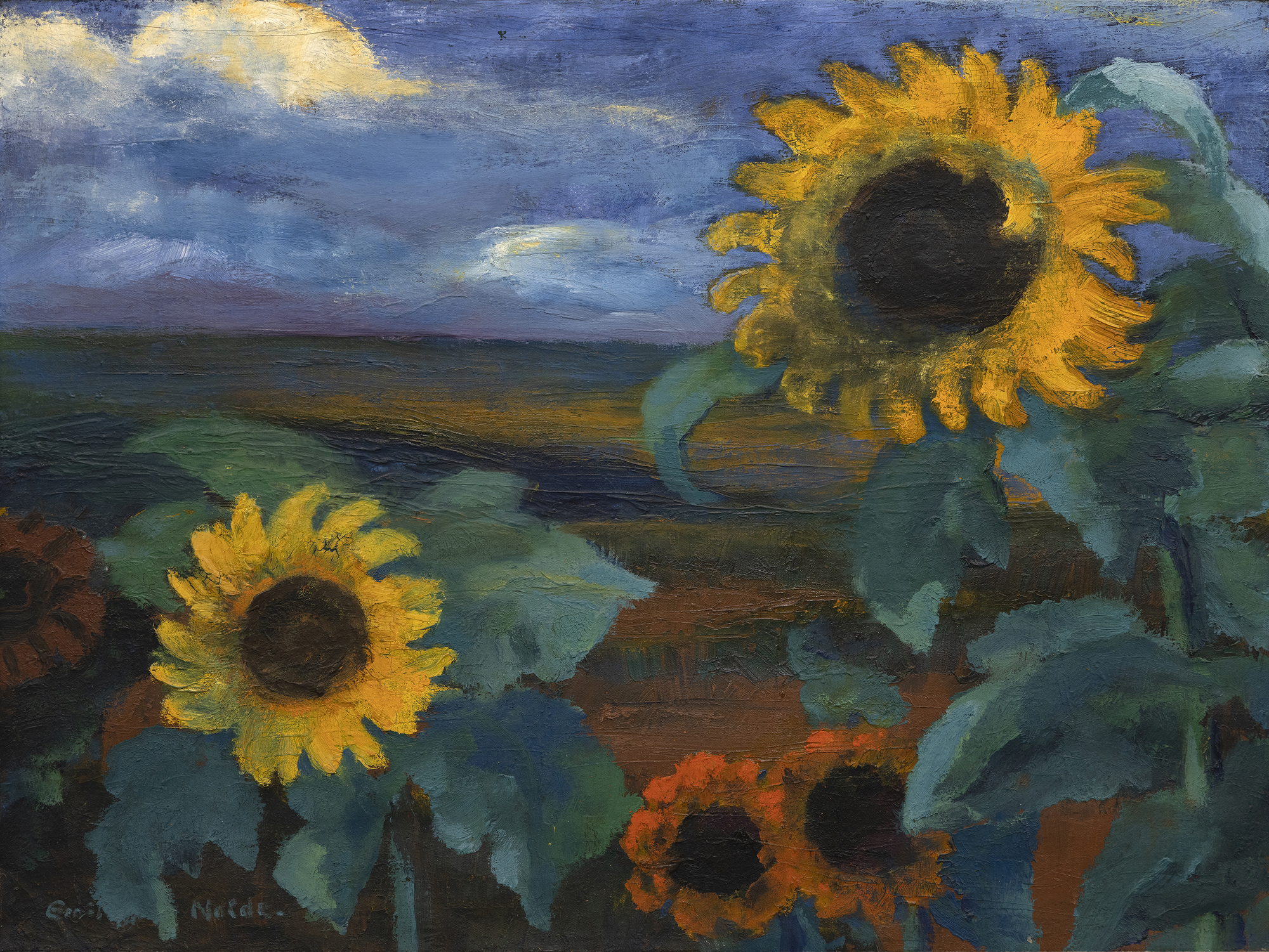 EMIL NOLDE - Sonnenblumen, Abend II - Öl auf Leinwand - 26 1/2 x 35 3/8 Zoll.