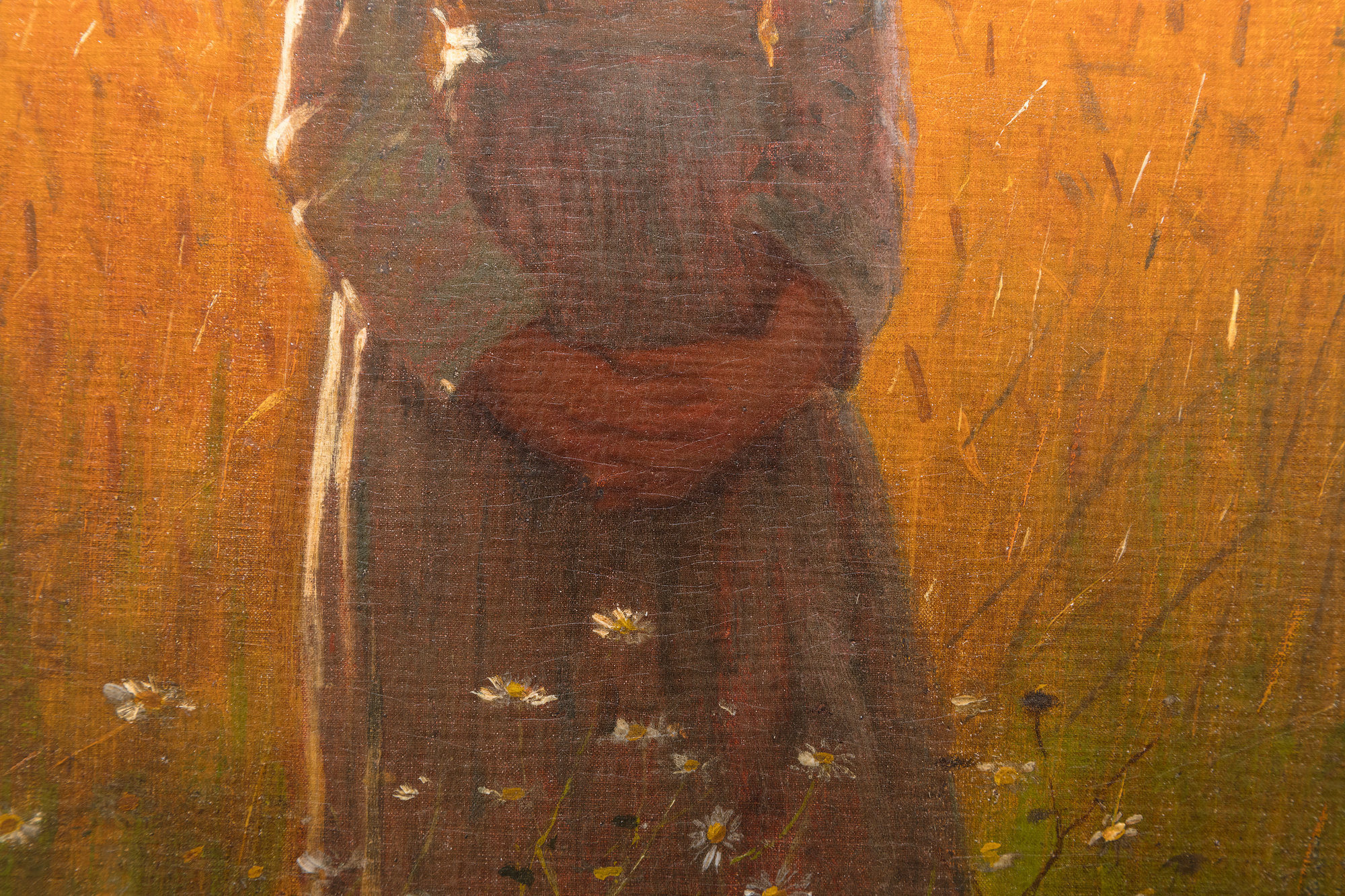 WINSLOW HOMER - In the Wheatfield (Girl Standing in a Wheat Field) During the early 1870s, Winslow Homer frequently painted scenes of country living near a small farm hamlet renowned for generations for its remarkable stands of wheat, situated between the Hudson River and the Catskills in New York state. Today Hurley is far more famous for inspiring one of Homer’s greatest works, Snap the Whip painted the summer of 1872. Among the many other paintings inspired by the region, Girl Standing in the Wheatfield is rich in sentiment, but not over sentimentalized. It directly relates to an 1866 study painted in France entitled, In the Wheatfields, and another, painted the following year after he returned to America. But Homer would have undoubtedly been most proud of this one. It is a portrait, a costume study, a genre painting in the great tradition of European pastoral painting, and a dramatically backlit, atmospheric tour de force steeped in the quickly fading gloaming hour light buoyed with lambent, flowery notes and wheat spike touches. In 1874, Homer sent four paintings to the National Academy of Design exhibition. One was titled, “Girl”. Might it not be this one?