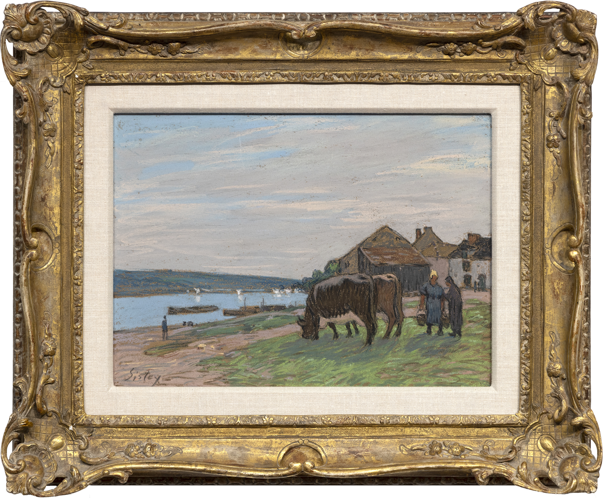 ALFRED SISLEY - Vaches au paturage sur les bords de la Seine ALFRED SISLEY - Vaches au paturage sur les bords de la Seine - pastel on paper - 11 1/4 x 15 1/2 in.