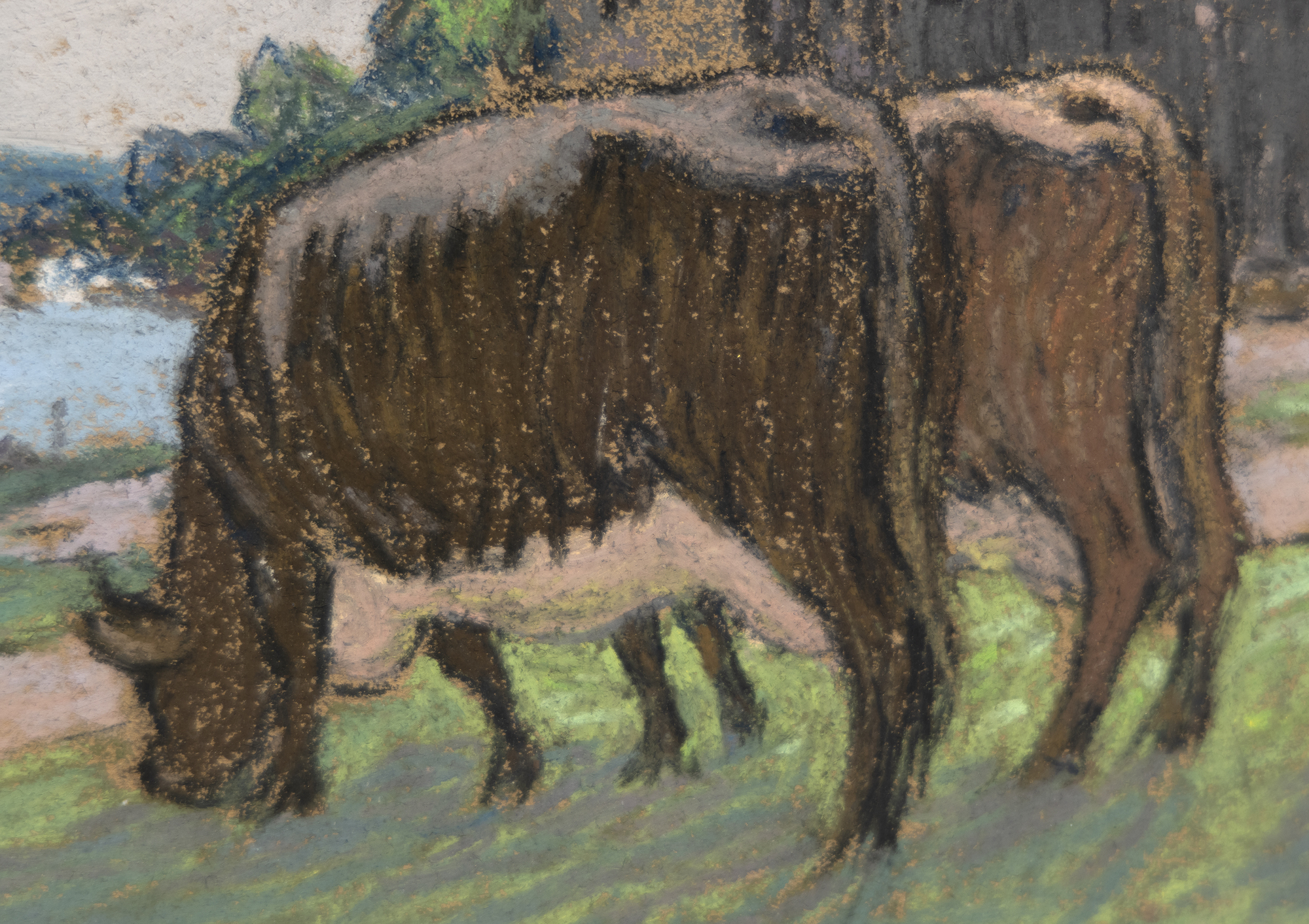 ALFRED SISLEY - Vaches au paturage sur les bords de la Seine - pastel on paper - 11 1/4 x 15 1/2 in.
