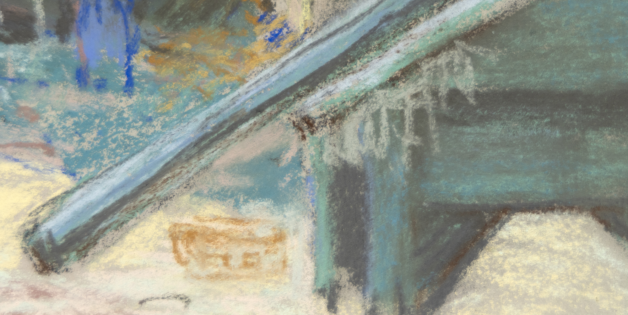 CAMILLE PISSARRO - Paysage avec batteuse a Montfoucault - pastel on paper laid down on board - 10 3/8 x 14 3/4 in.