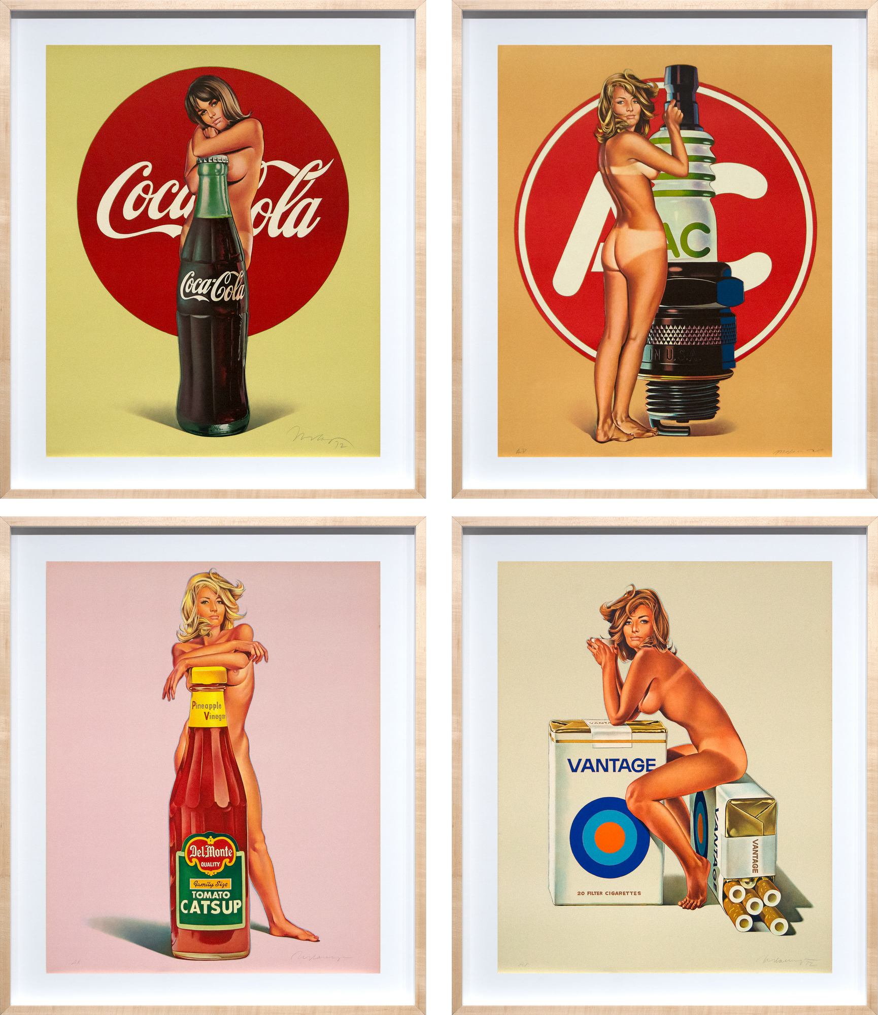 MEL RAMOS - Tomato Catsup; A.C. Annie; Lola Cola; Tobacco Red MEL RAMOS - Tomato Catsup; A.C. Annie; Lola Cola; Tobacco Red - vier farbig gedruckte Offsetlithographien - 30 3/4 x 25 1/4 in. each.