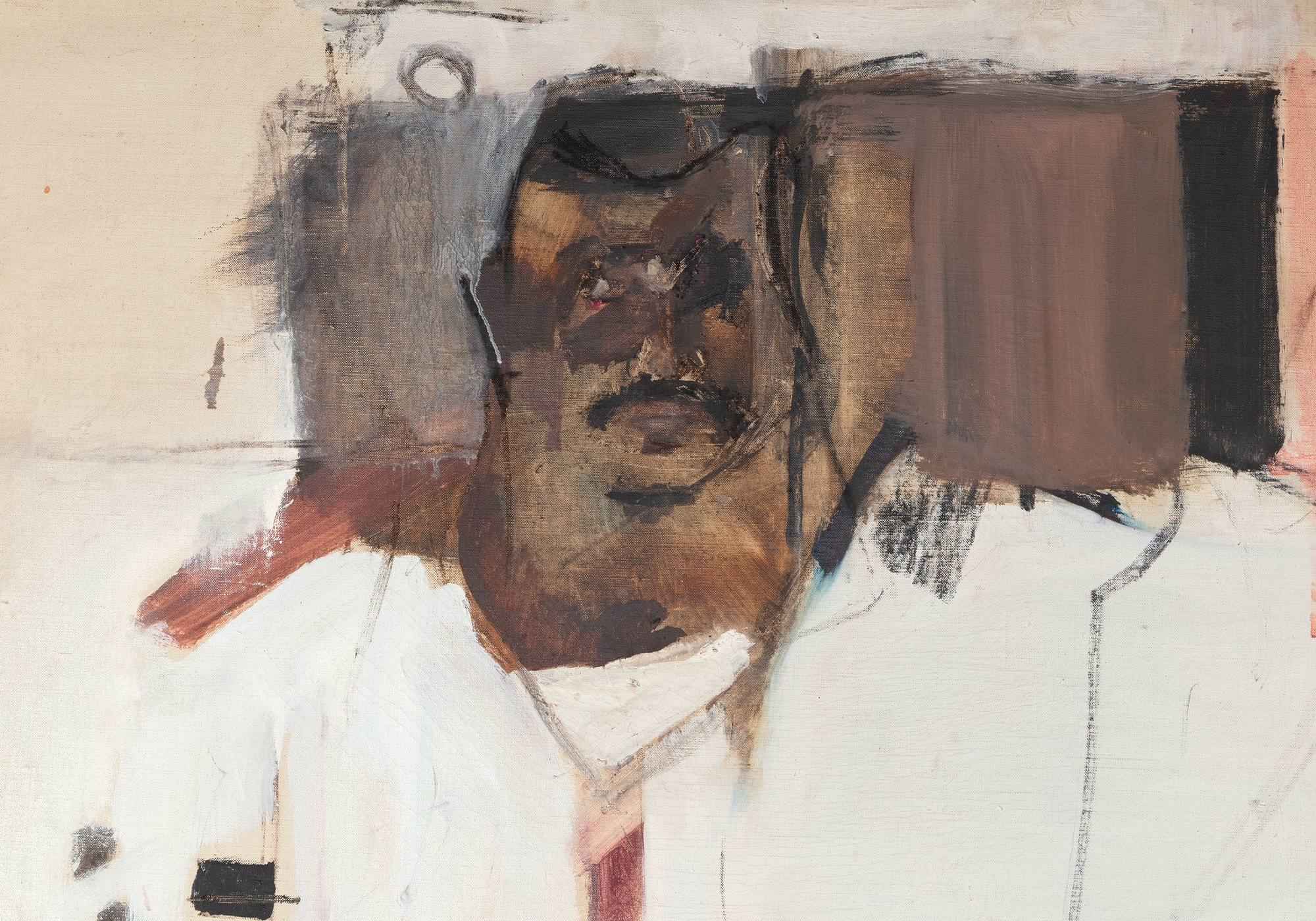 LARRY RIVERS - The Drummer The Pop Art Movement is notable for its rewriting of Art History and the idea of what could be considered a work of art. Larry Rivers association with Pop-Art and the New York School set him aside as one of the great American painters of the Post-War period.
<br>
<br>In addition to being a visual artist, Larry Rivers was a jazz saxophonist who studied at the Juilliard School of Music from 1945-1946. This painting's subject echoes the artists' interest in Jazz and the musical scene in New York City, particularly Greenwich Village and the Lower East Side.
<br>
<br>“Untitled” (1958) is notable bas the same owner has held it since the work was acquired directly from the artist several decades ago. This work is from the apex of the artists' career in New York and could comfortably hang in a museum's permanent collection.