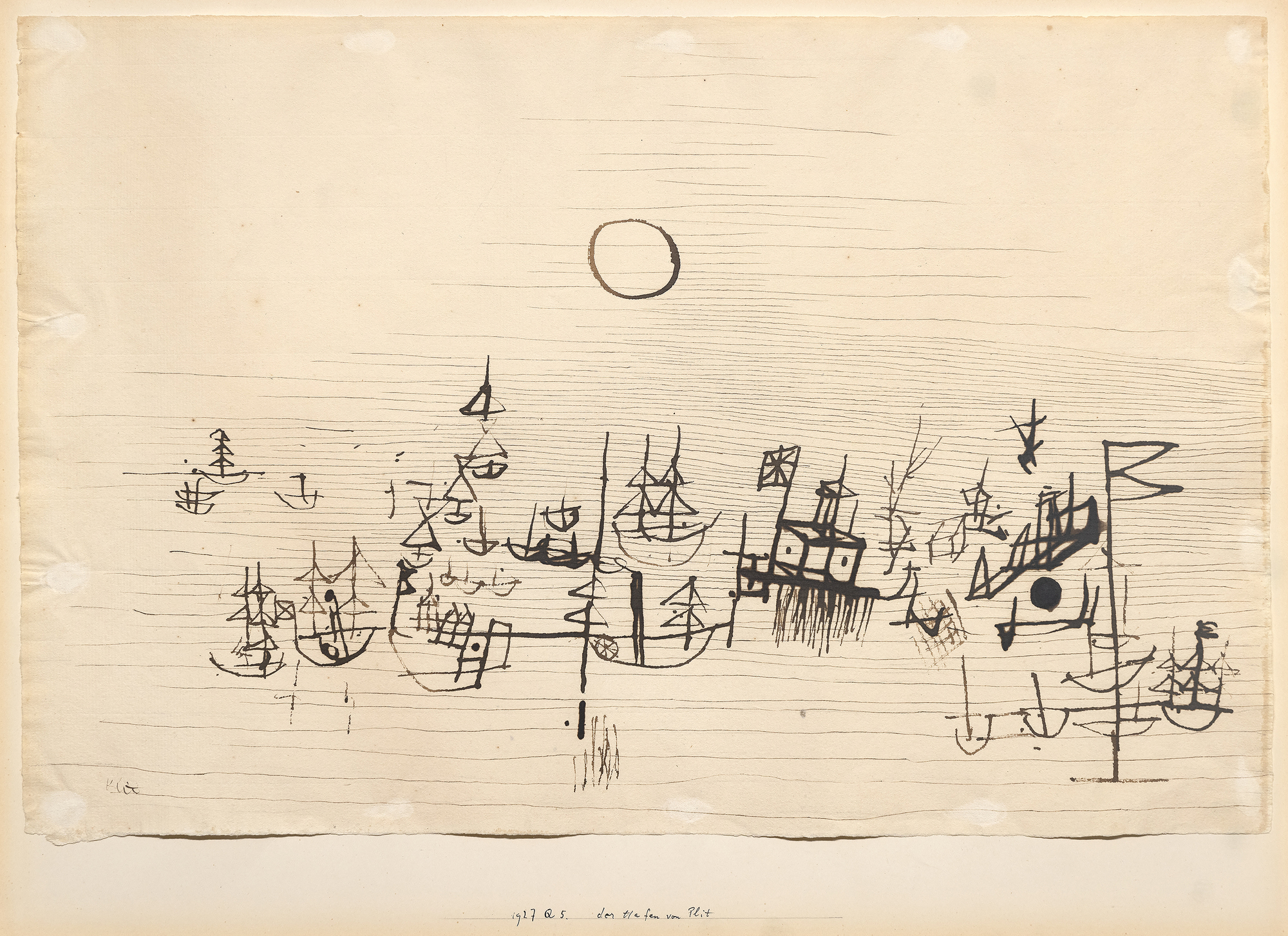 PAUL KLEE - der Hafen von Plit "A drawing is simply a line going for a walk."
<br>-Paul Klee
<br>
<br>A significant draftsman, Paul Klee's works on paper rival his works on canvas in their technical proficiency and attention to his modern aesthetic. As an early teacher at the Bauhaus school, Klee traveled extensively and inspired a generation of 20th Century Artists.
<br>
<br>Klee transcended a particular style, instead creating his own unique visual vocabulary. In Klee's work, we see a return to basic, geometric forms and a removal of artistic embellishment. "Der Hafen von Plit" was once owned by Alfred H. Barr, Jr., the First Director of the Museum of Modern Art, New York.