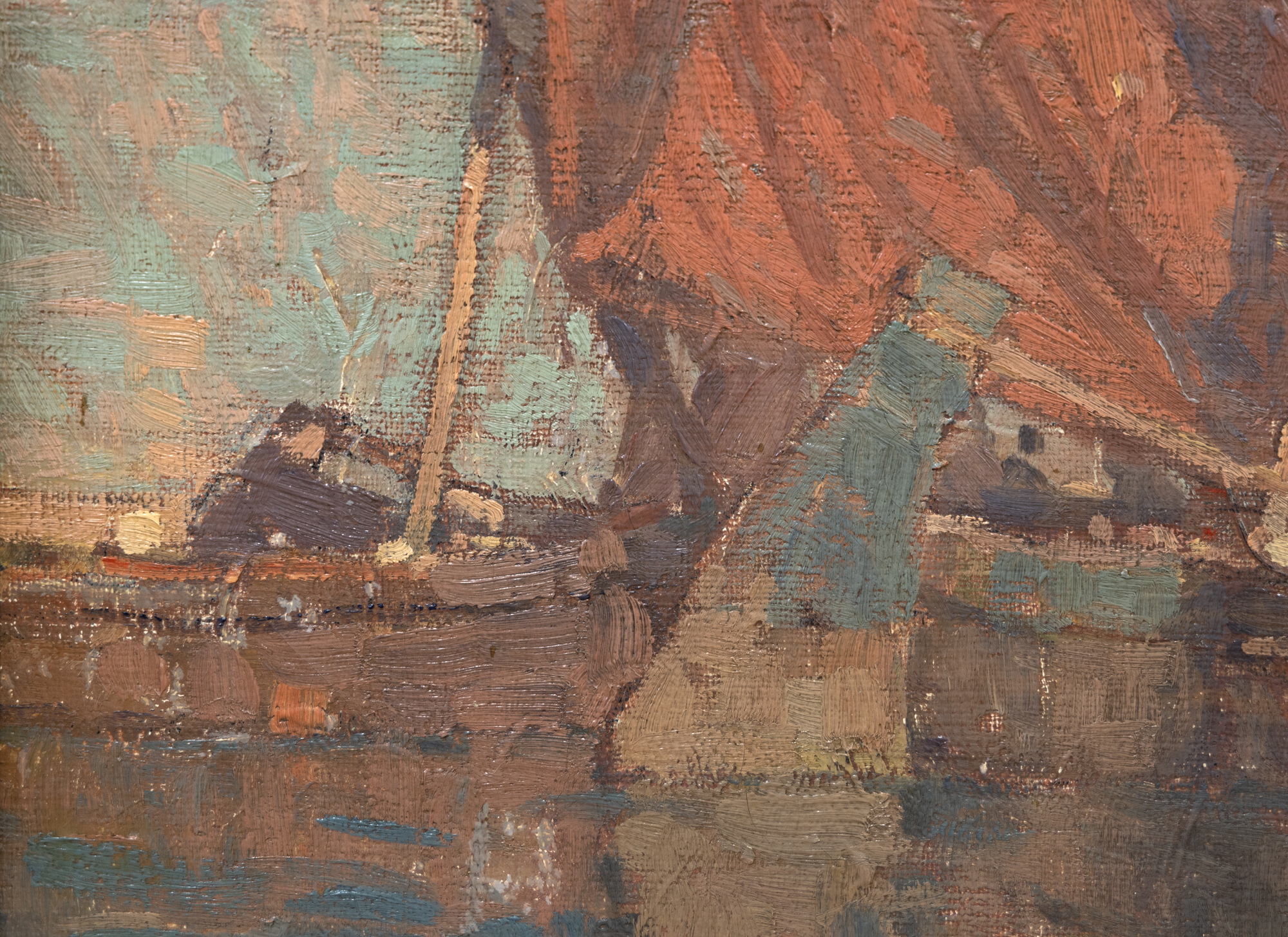 EDGAR ALWIN PAYNE - Venezianische Boote auf Sotto Marino - Öl auf Platte - 23 3/8 x 26 1/4 Zoll.